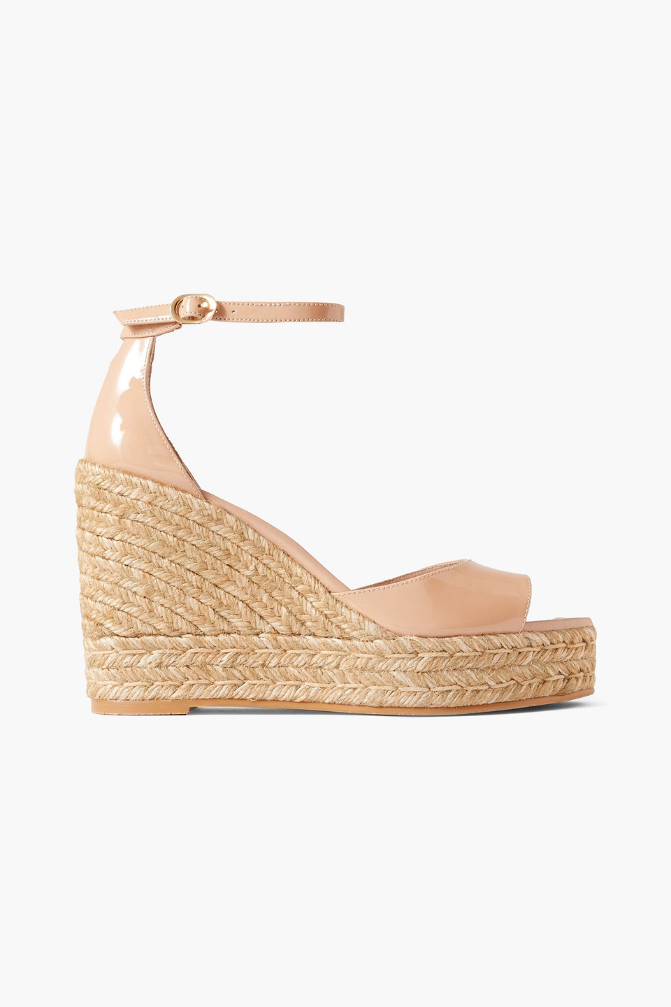 Stuart Weitzman Patent-leather Espadrille Wedge Sandals In Neutral