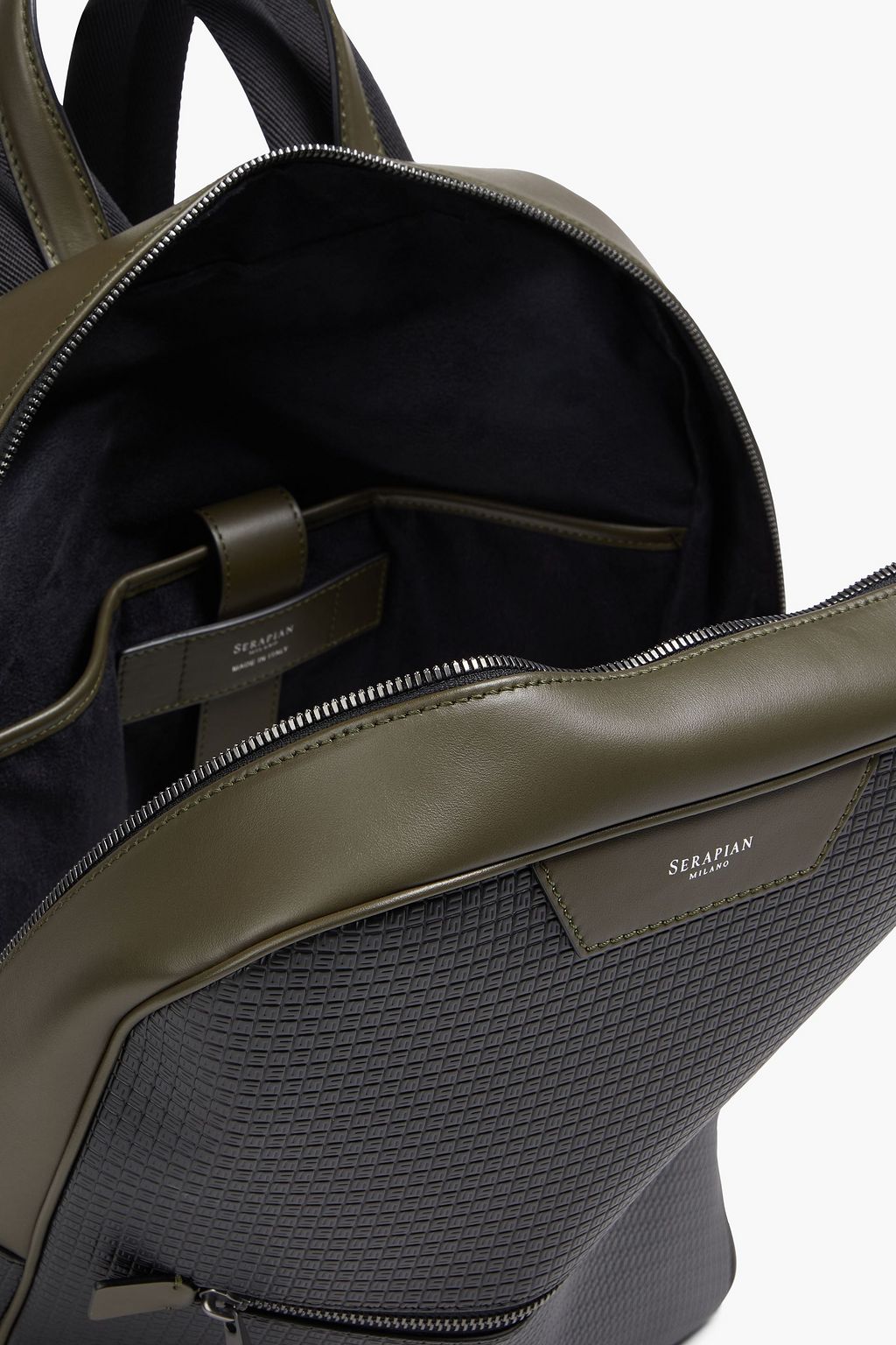 SERAPIAN Logo-embossed coated-canvas and leather backpack