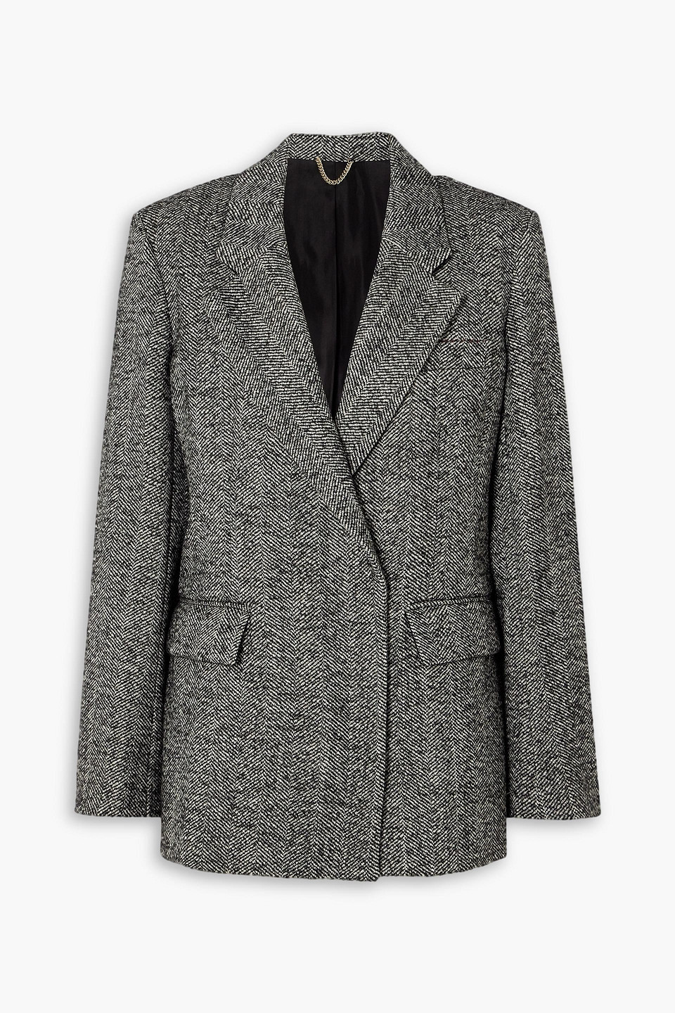 Victoria Beckham Double-breasted Herringbone Wool-blend Tweed Blazer In Black