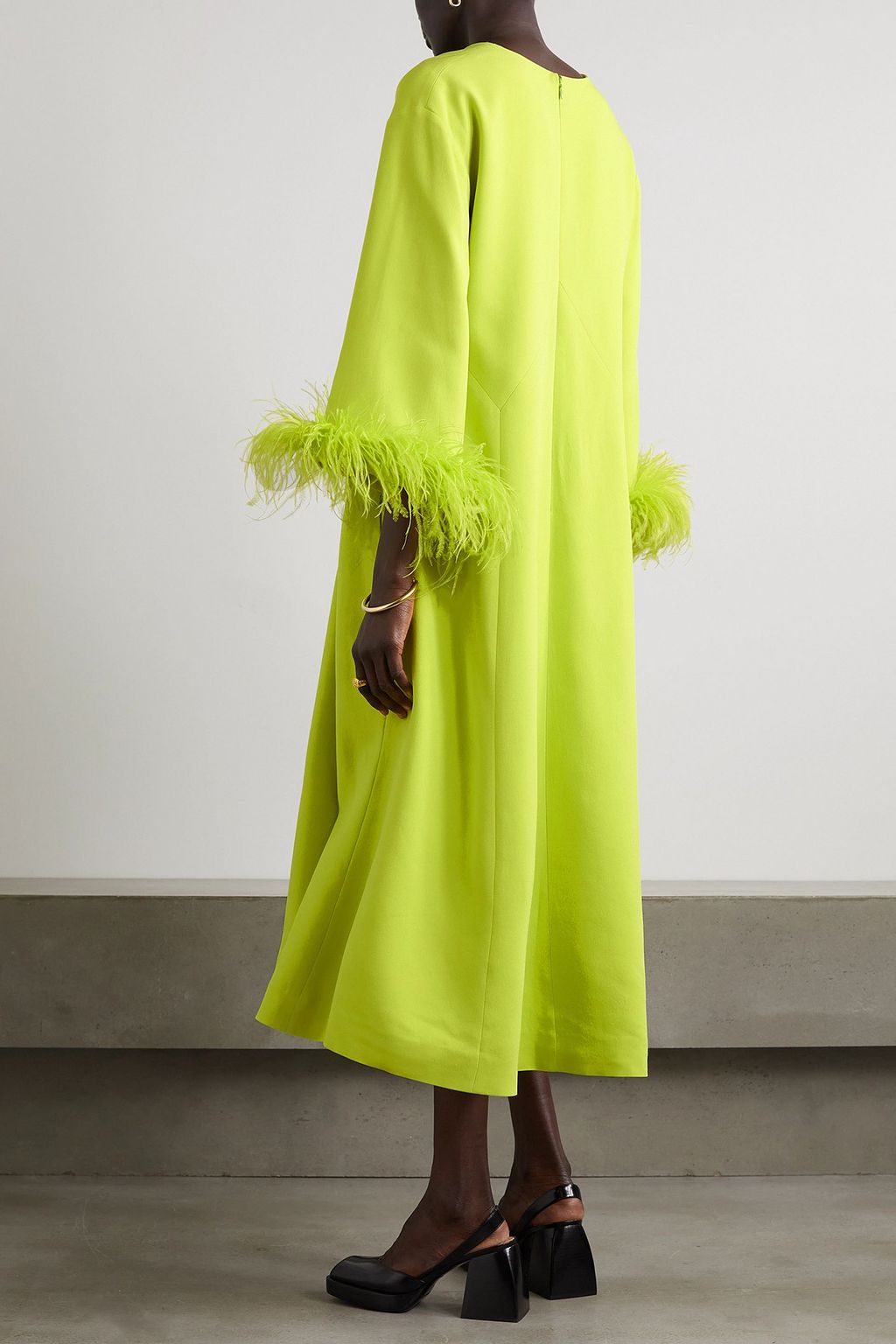 HUISHAN ZHANG Houston feather-trimmed crepe midi dress