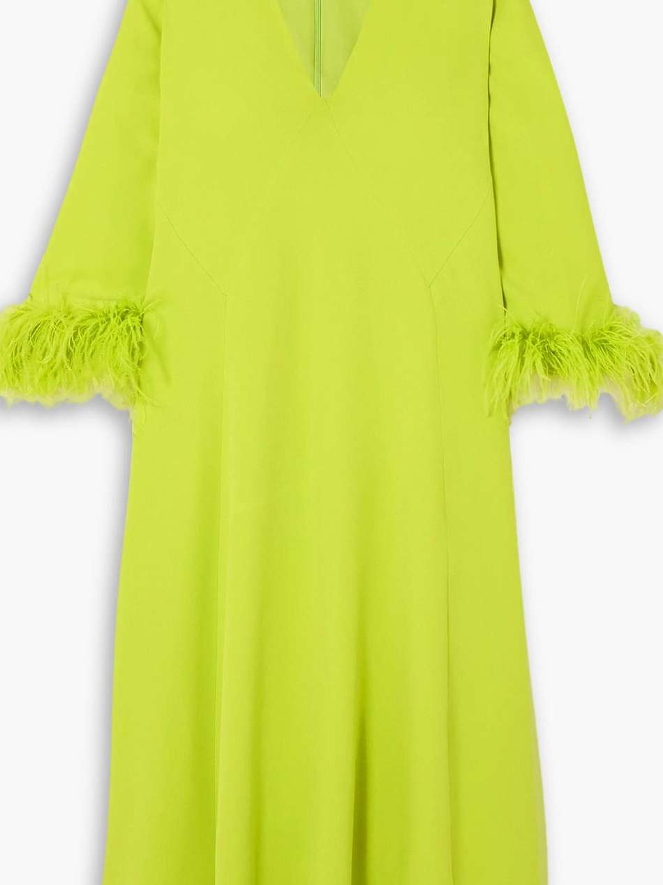 houston feather-trimmed crepe midi dress