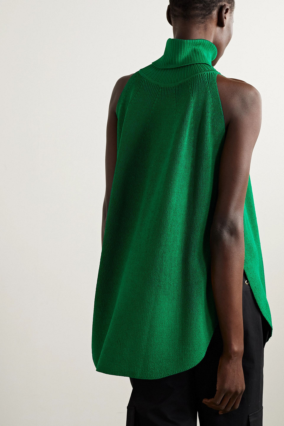 Monse Cold-shoulder Knitted Turtleneck Poncho In Green