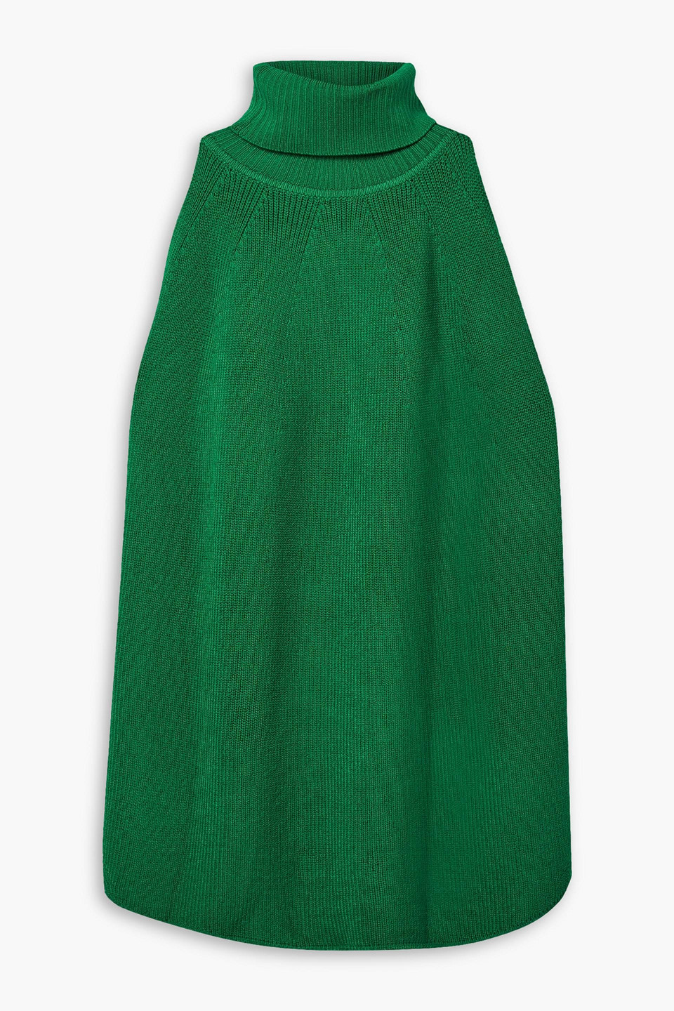 Monse Cold-shoulder Knitted Turtleneck Poncho In Green