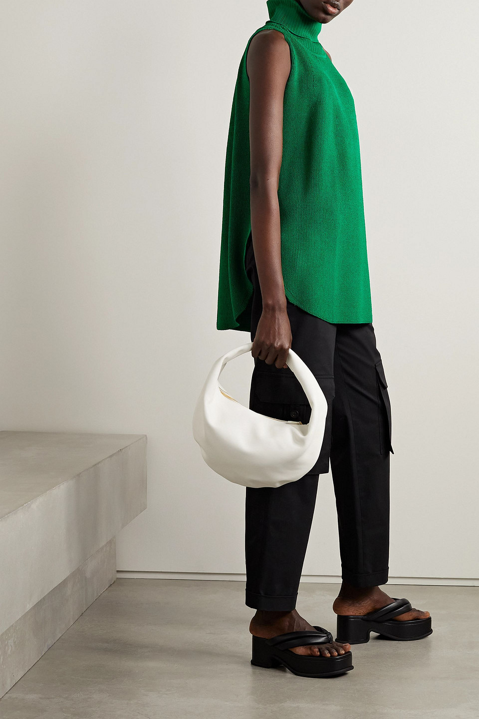 Monse Cold-shoulder Knitted Turtleneck Poncho In Green