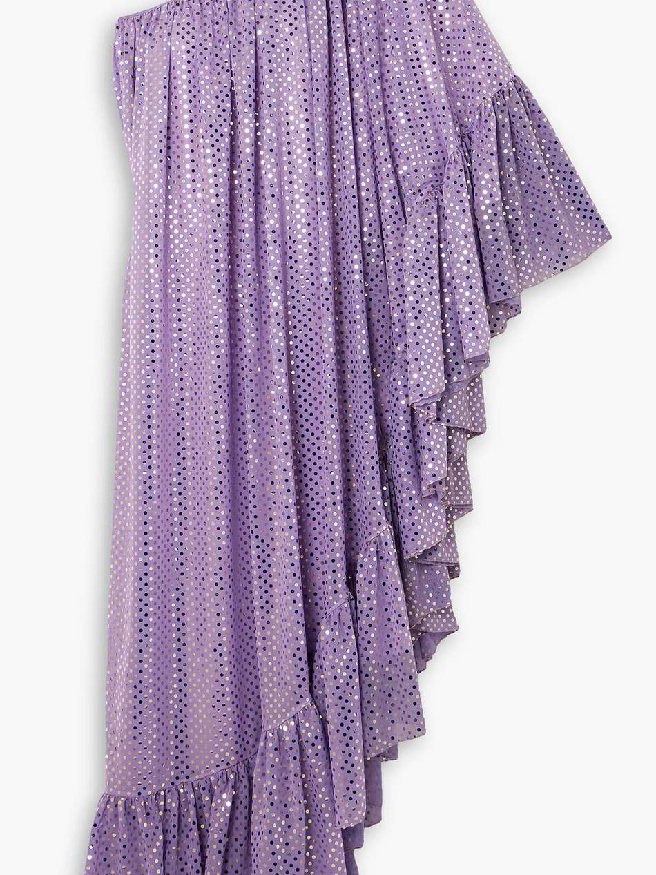one-sleeve polka-dot chiffon maxi dress