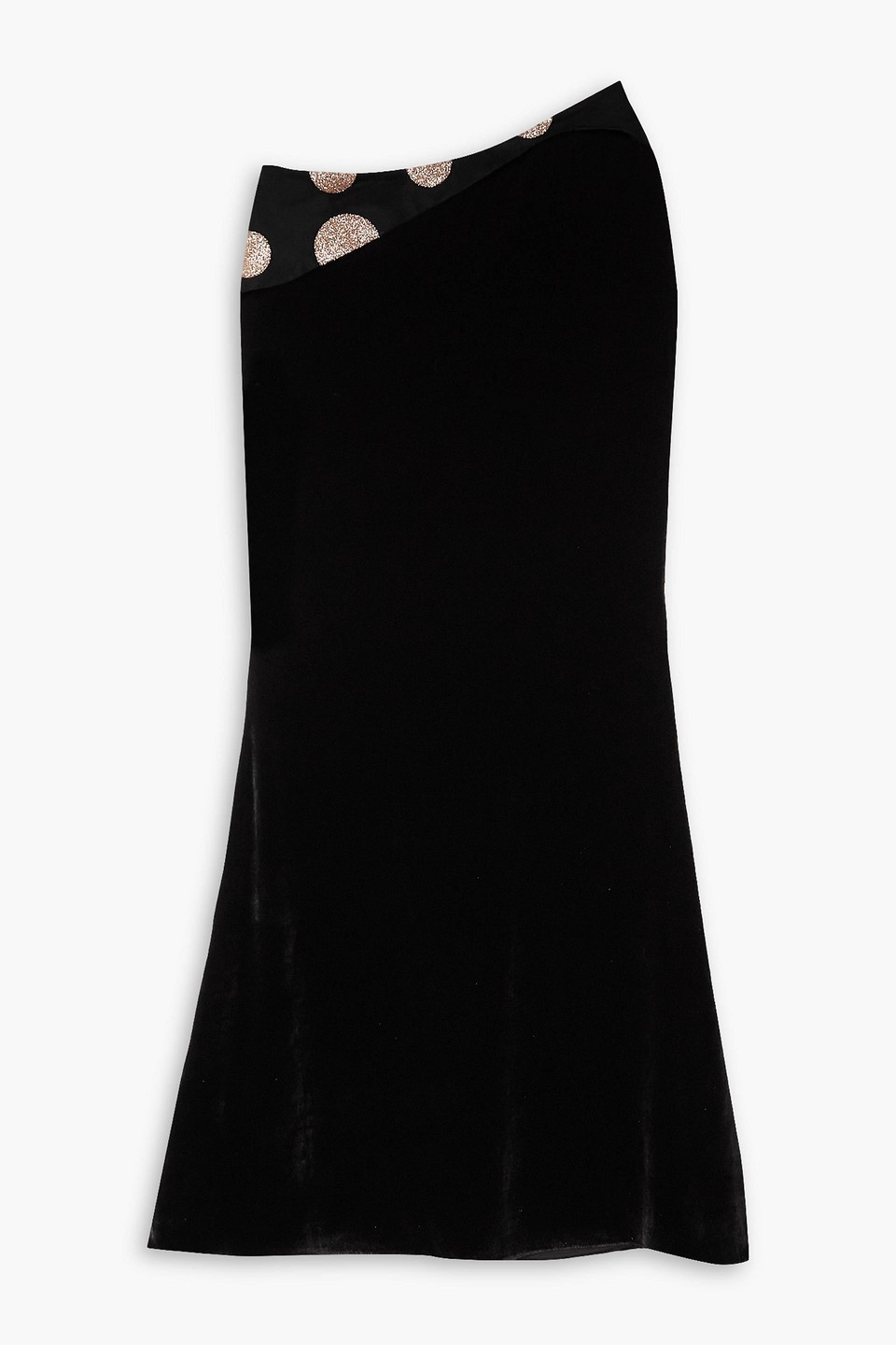 Halpern Asymmetric Glittered Polka-dot Tulle And Velvet Skirt In Black