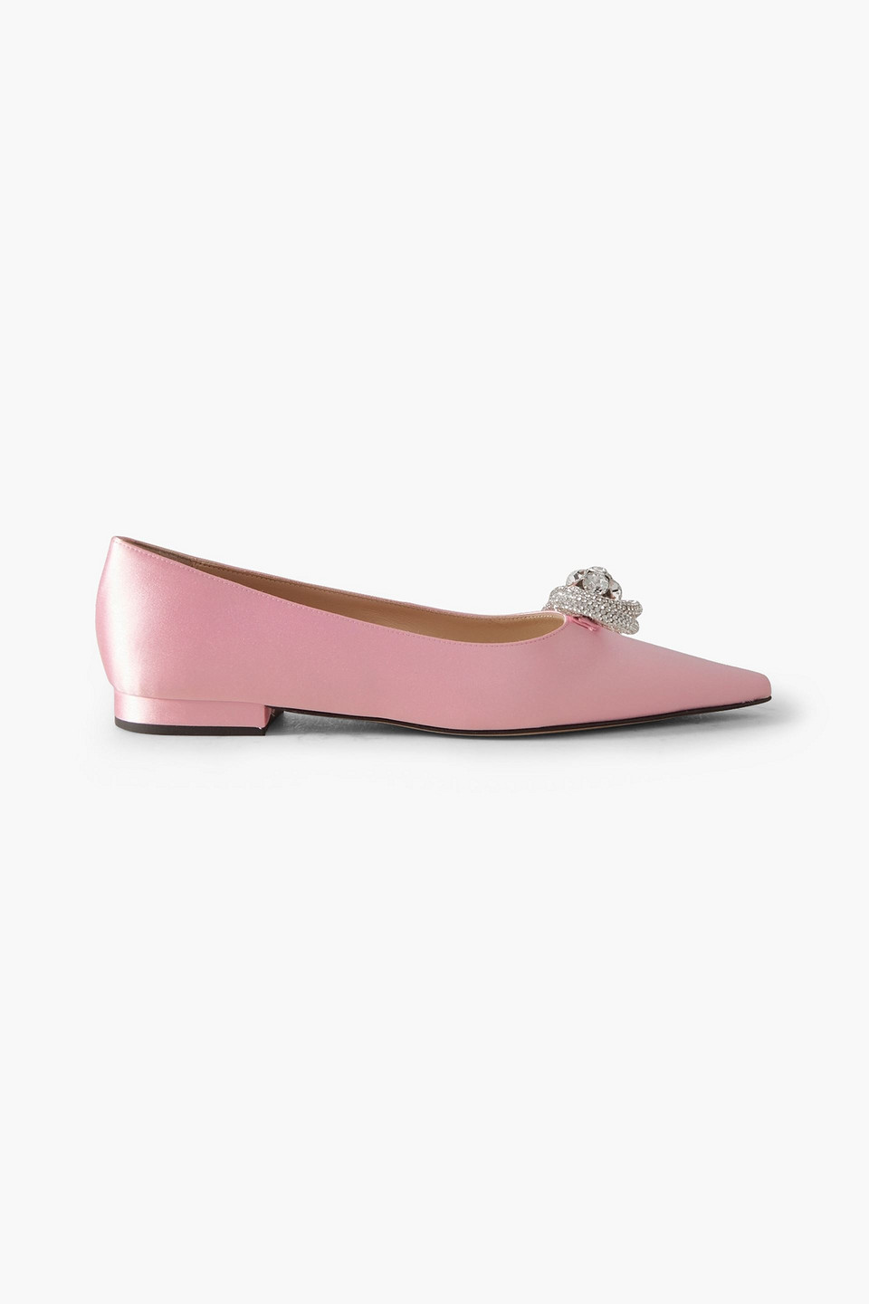 Mach&mach Double Bow Crystal-embellished Satin Point-toe Flats In Pink