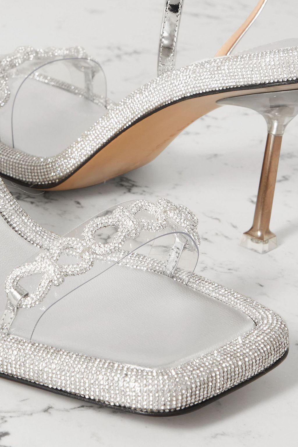 MACH & MACH Crystal-embellished PVC and metallic leather sandals