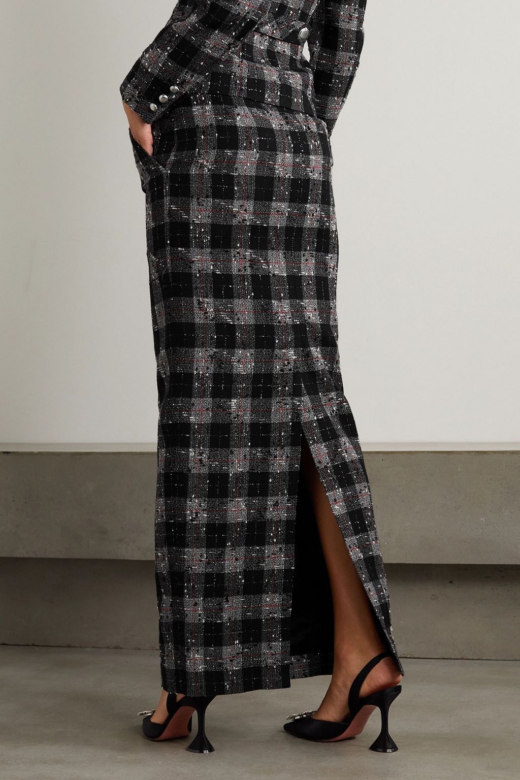 ALESSANDRA RICH Checked wool-blend bouclé-tweed maxi skirt