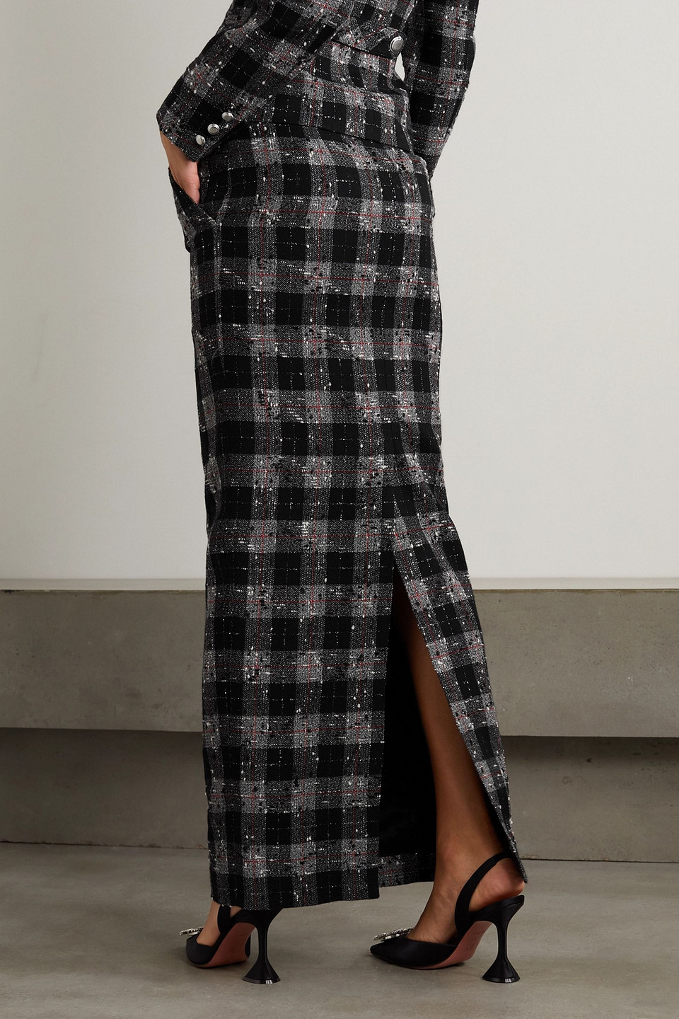  Alessandra Rich - Checked Wool-blend Bouclé-tweed Maxi Skirt - Black - It 36 