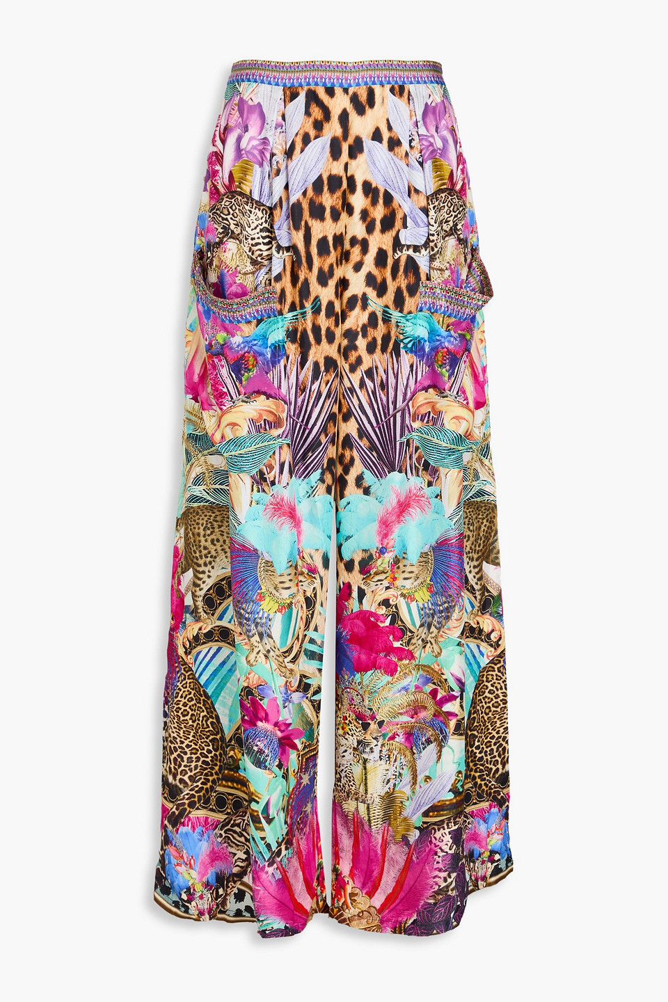Camilla Crystal-embellished Printed Silk-twill Wide-leg Trousers In Multi