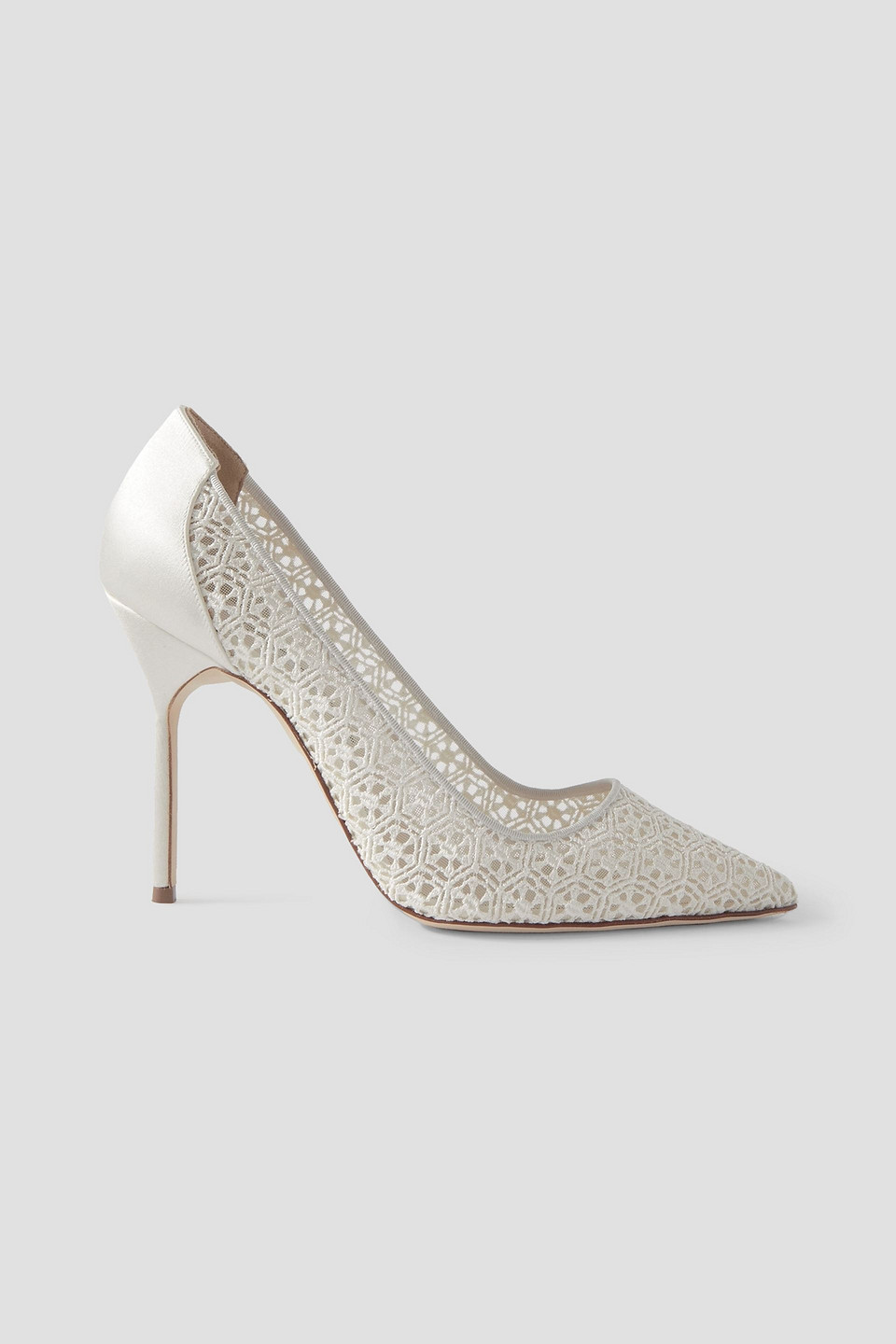Manolo Blahnik Bbla 105 Silk Satin-trimmed Corded Lace Pumps In Ivory