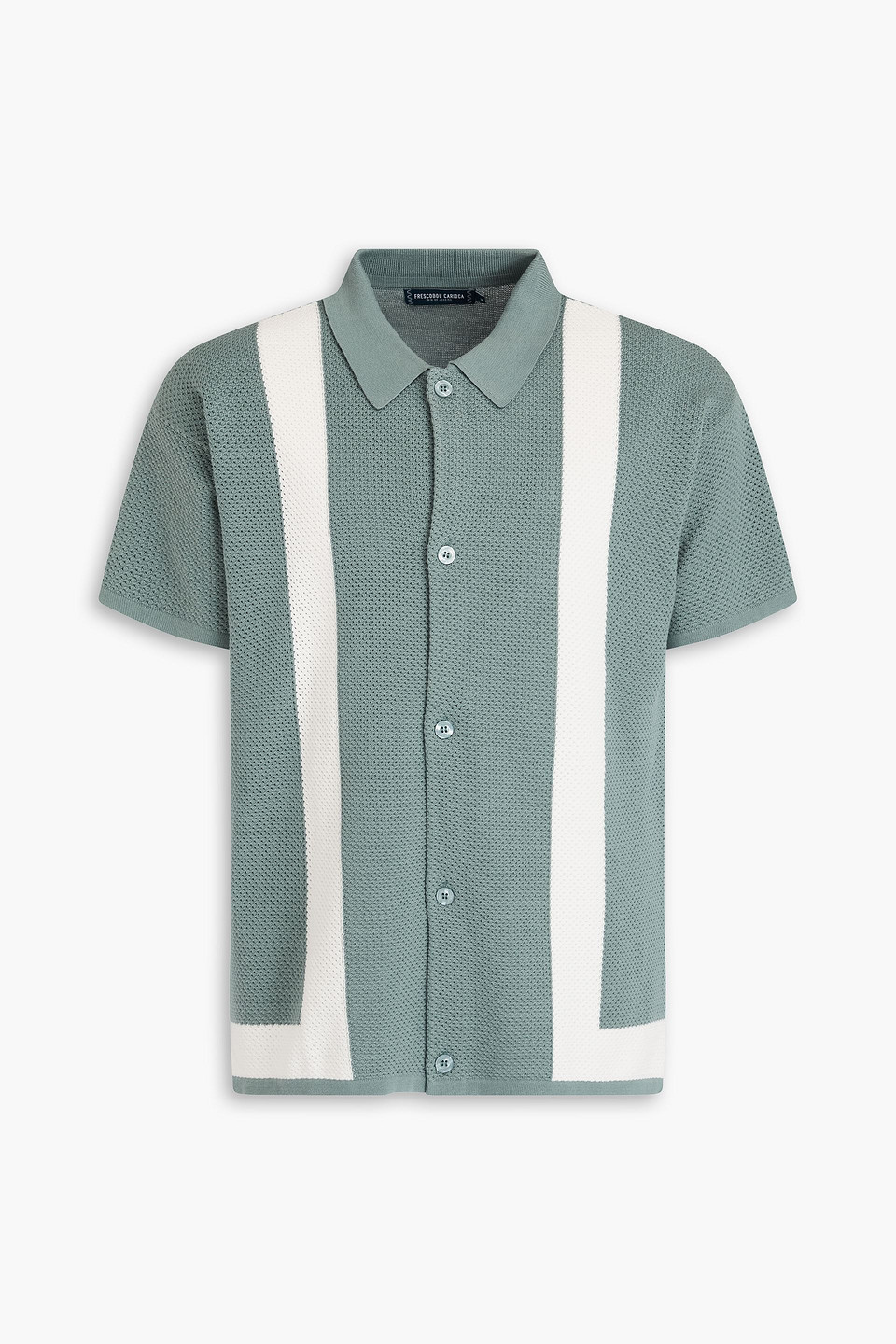 Frescobol Carioca Barretos Striped Pointelle-knit Cotton Shirt In Grey Green