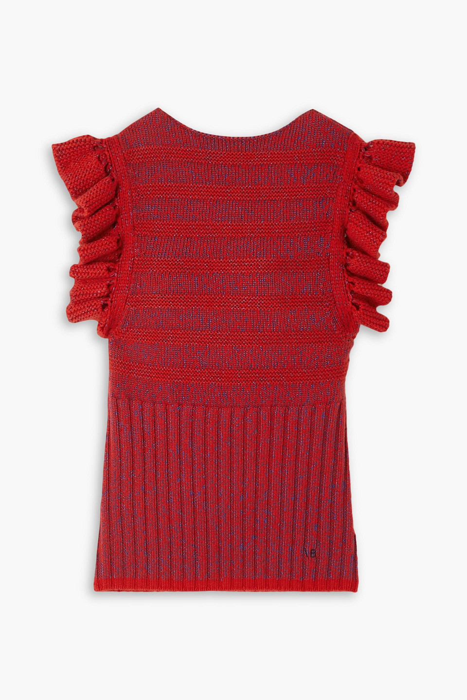 Victoria Beckham Ruffled Ribbed Wool-blend Tank In Crimson