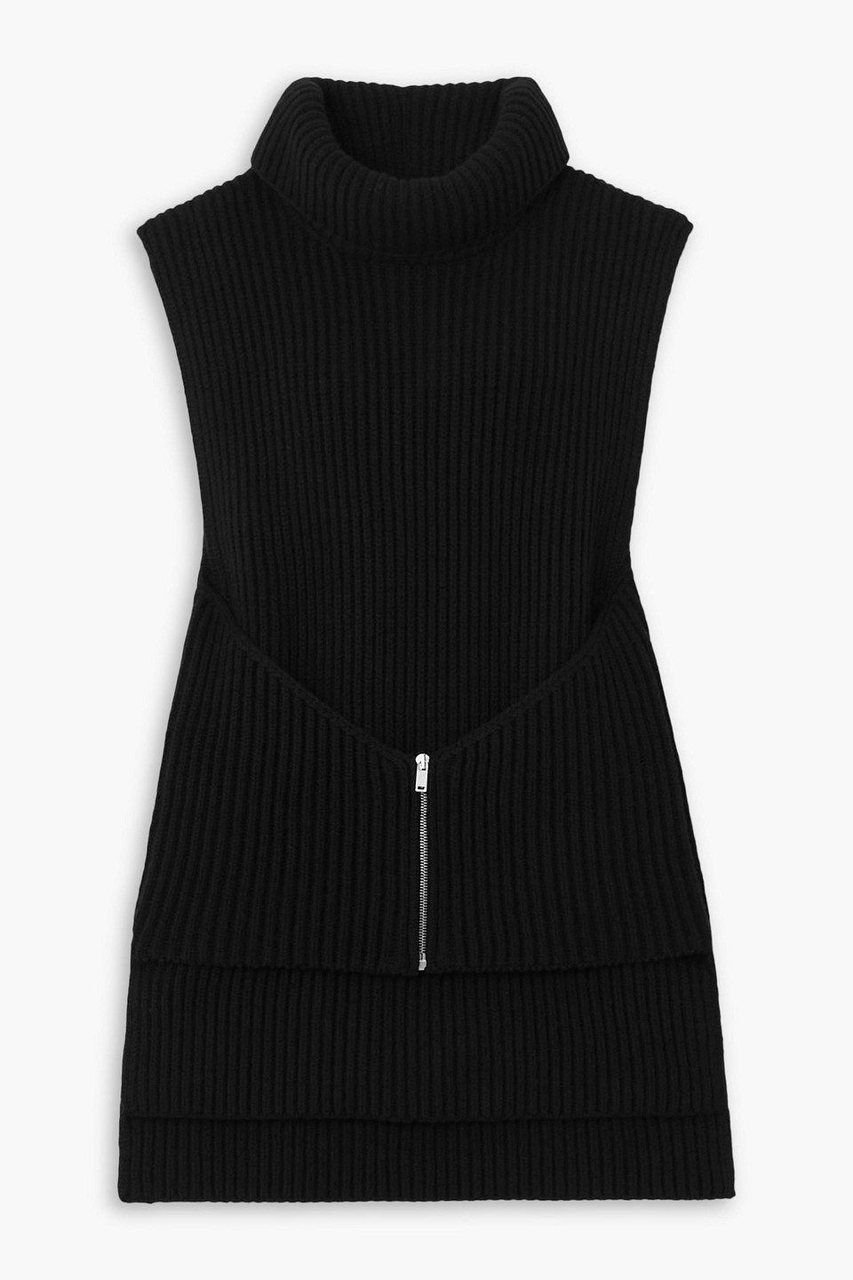 Zip-detailed ribbed wool turtleneck sweater