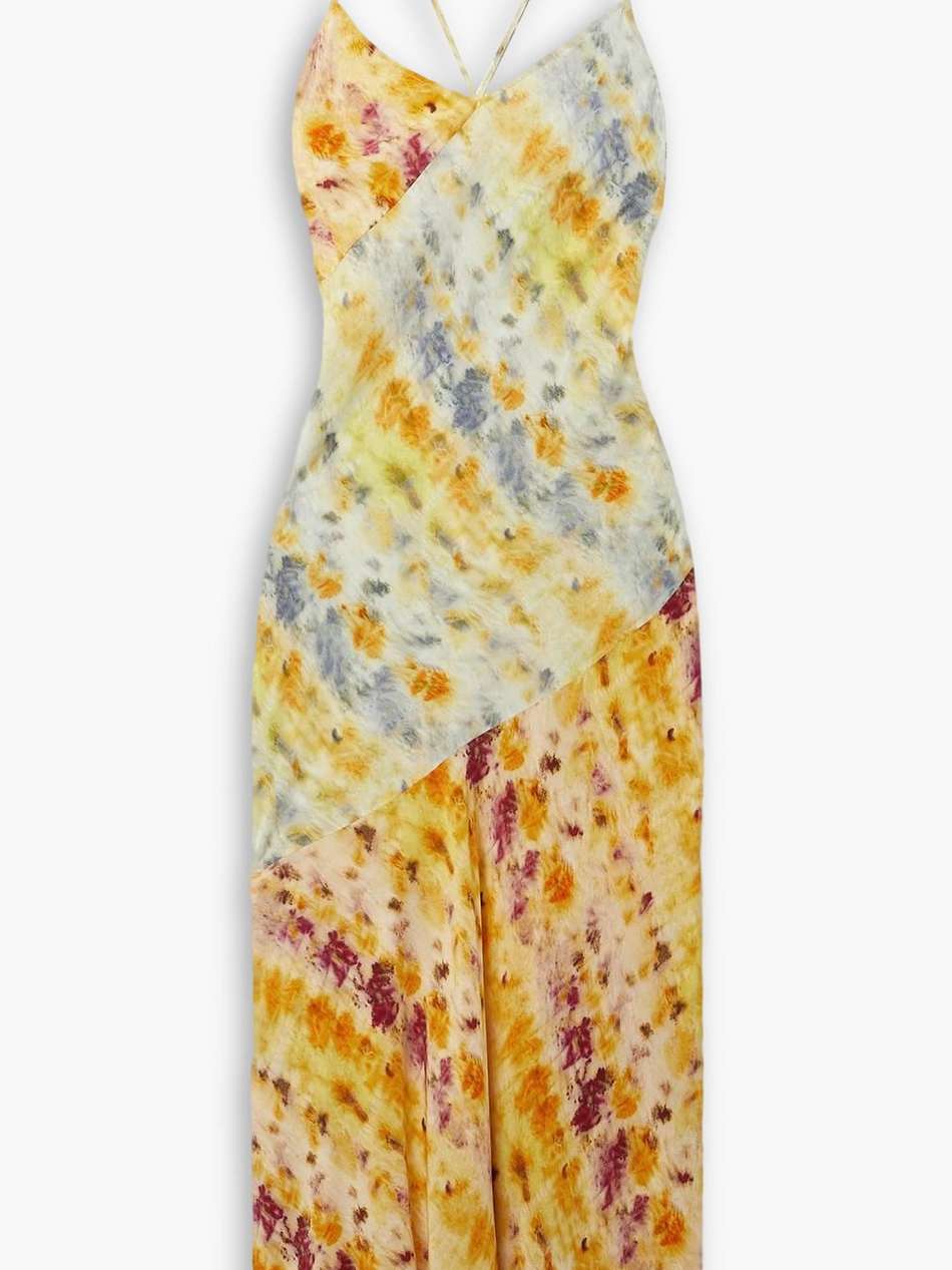 tie-dyed paneled silk crepe de chine midi dress