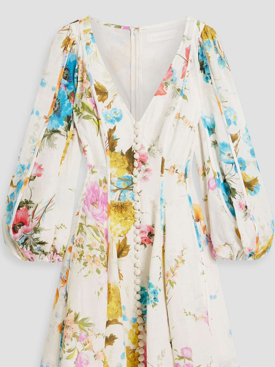 floral-print linen mini dress