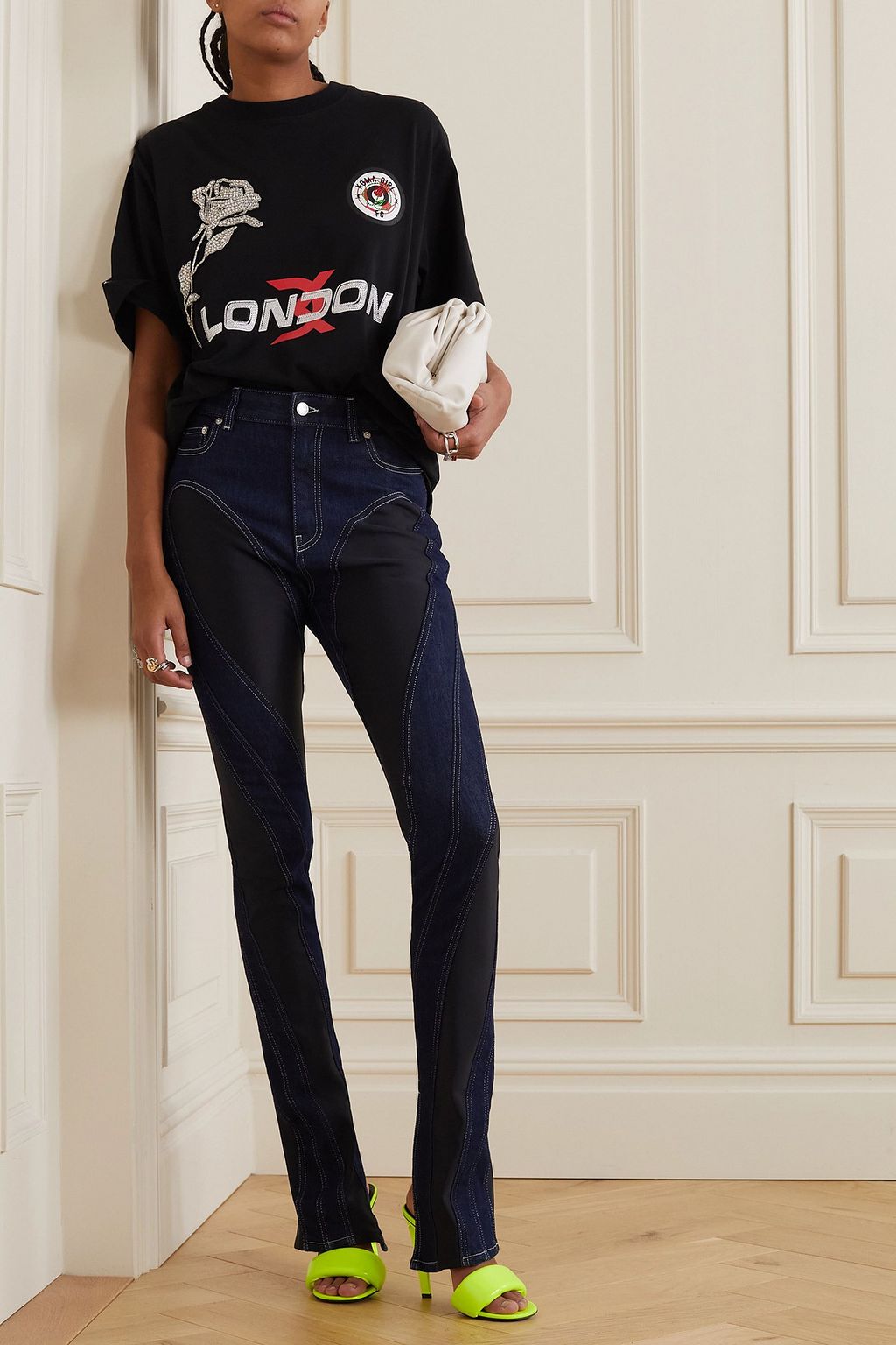 MUGLER Stretch-jersey paneled high-rise skinny jeans