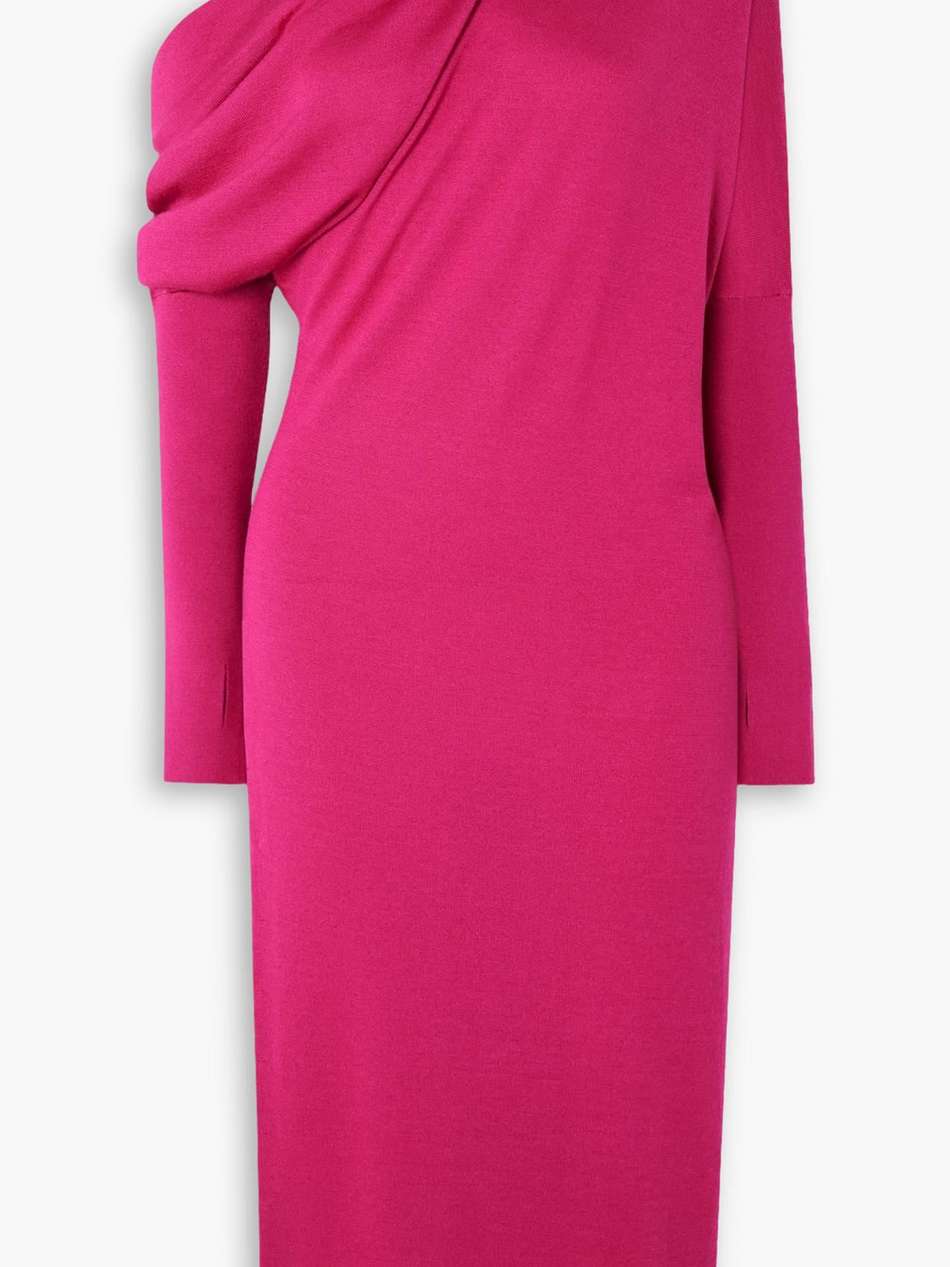one-shoulder cashmere and silk-blend midi dress