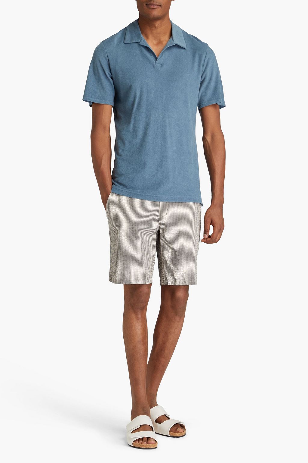 FRESCOBOL CARIOCA Faustino cotton, Lyocell and linen-blend terry polo shirt