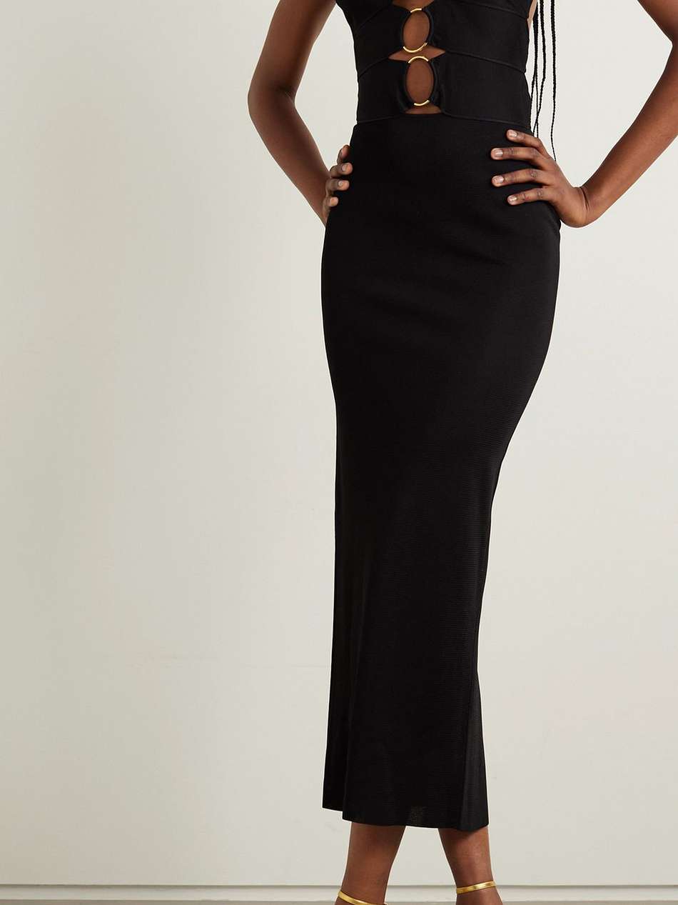 strapless cutout embellished knitted gown