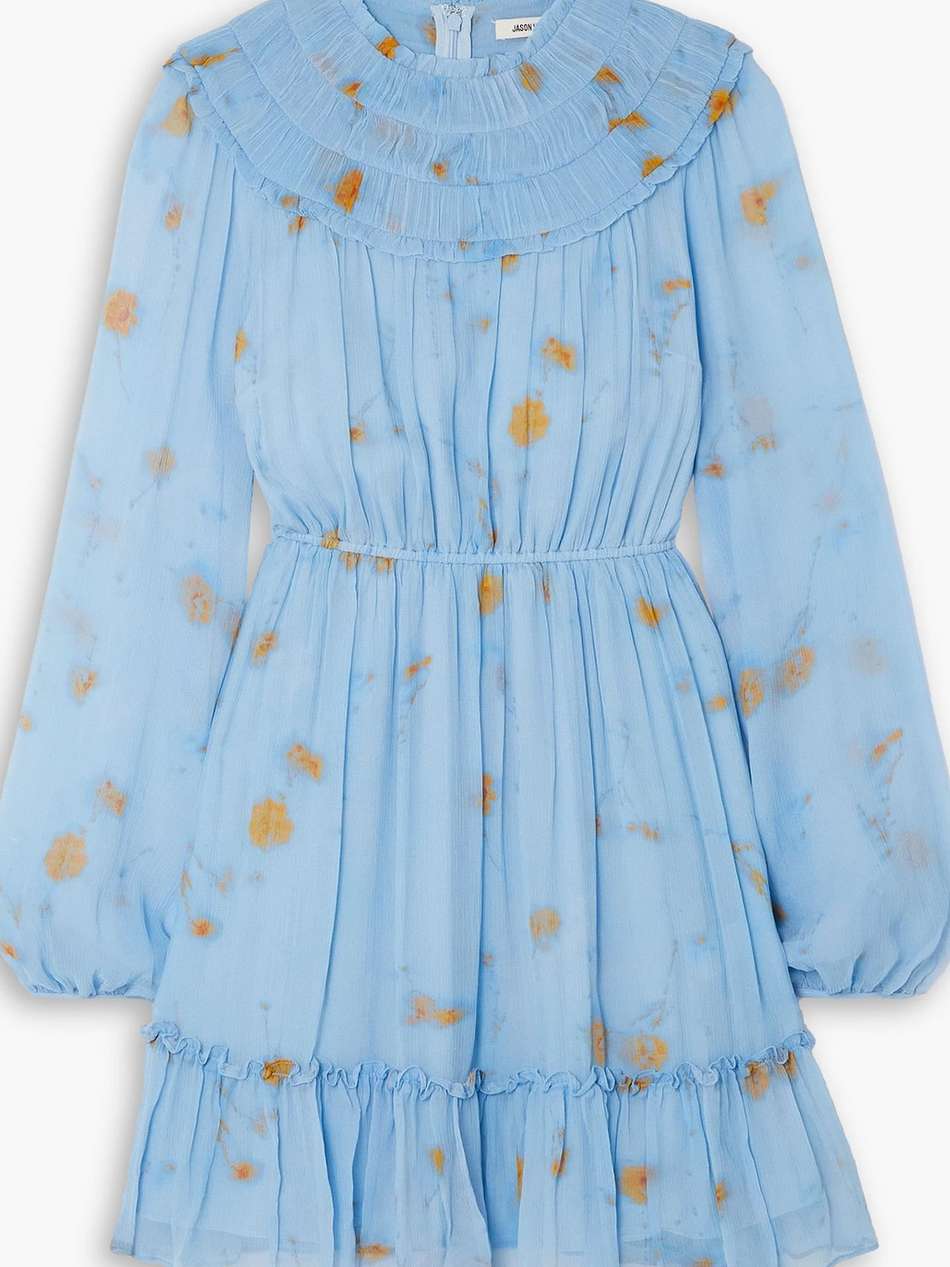 ruffled tiered floral-print silk-crepon mini dress