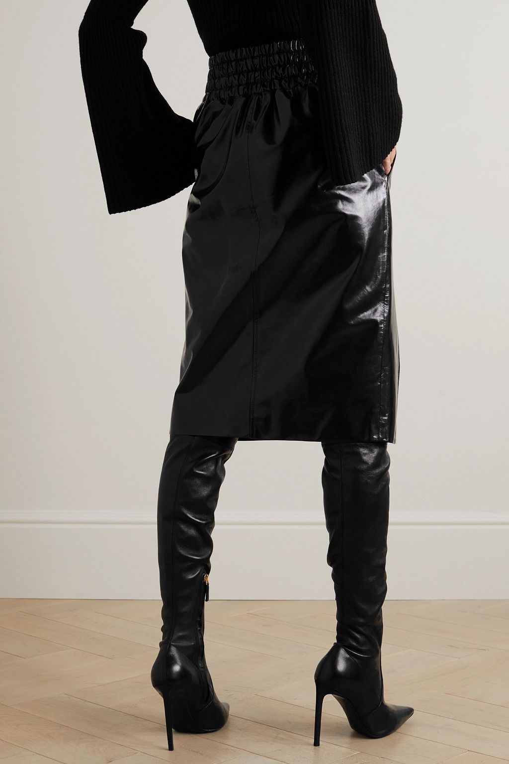 TOM FORD Glossed-leather midi skirt