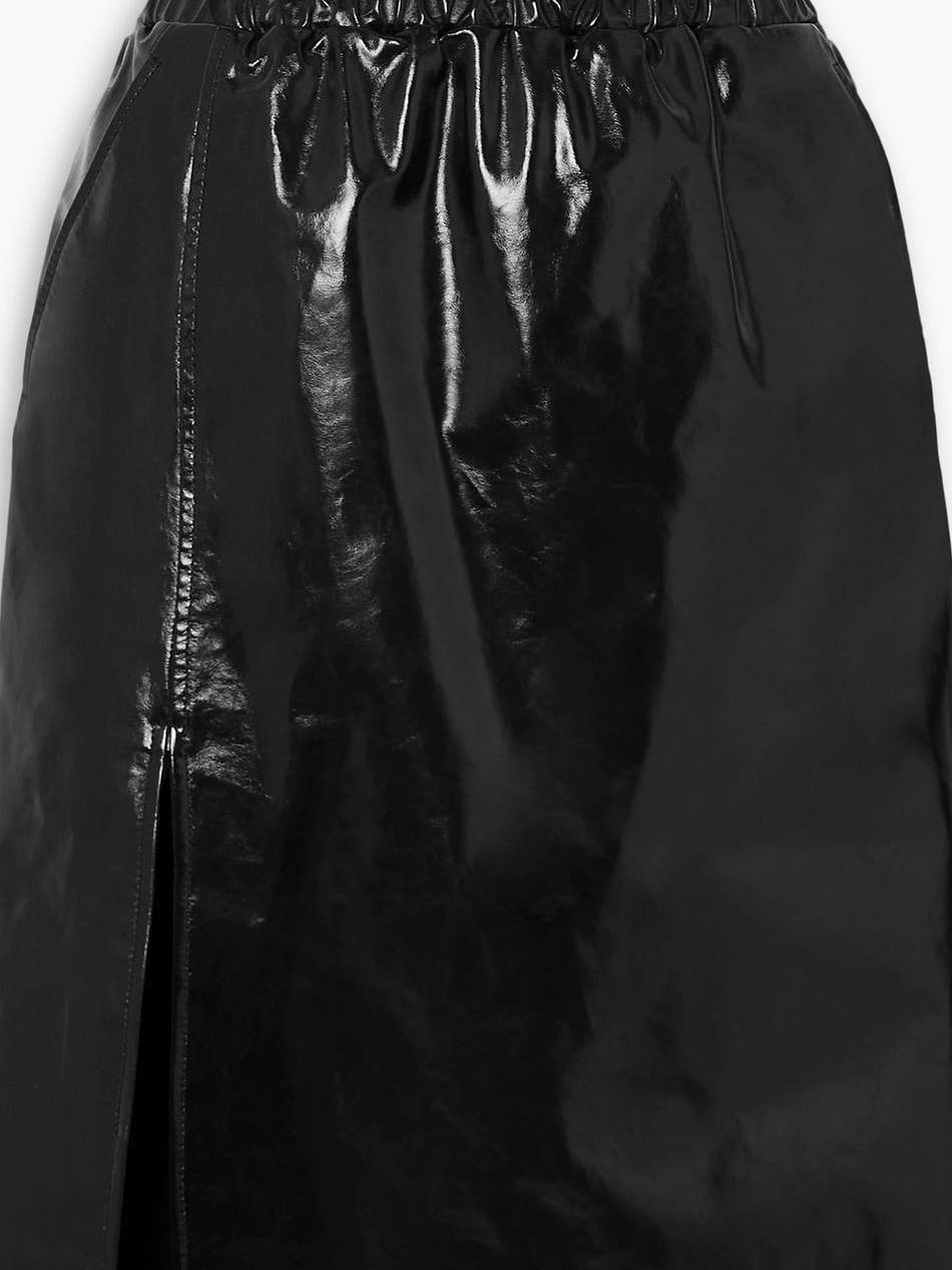 glossed-leather midi skirt