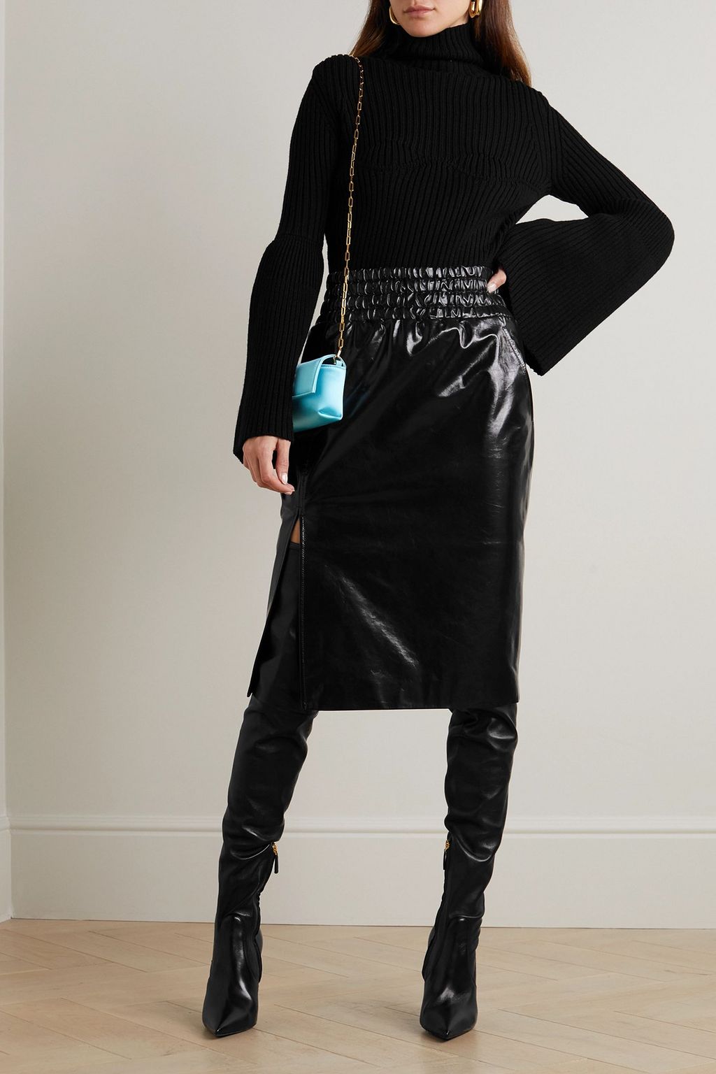 TOM FORD Glossed-leather midi skirt