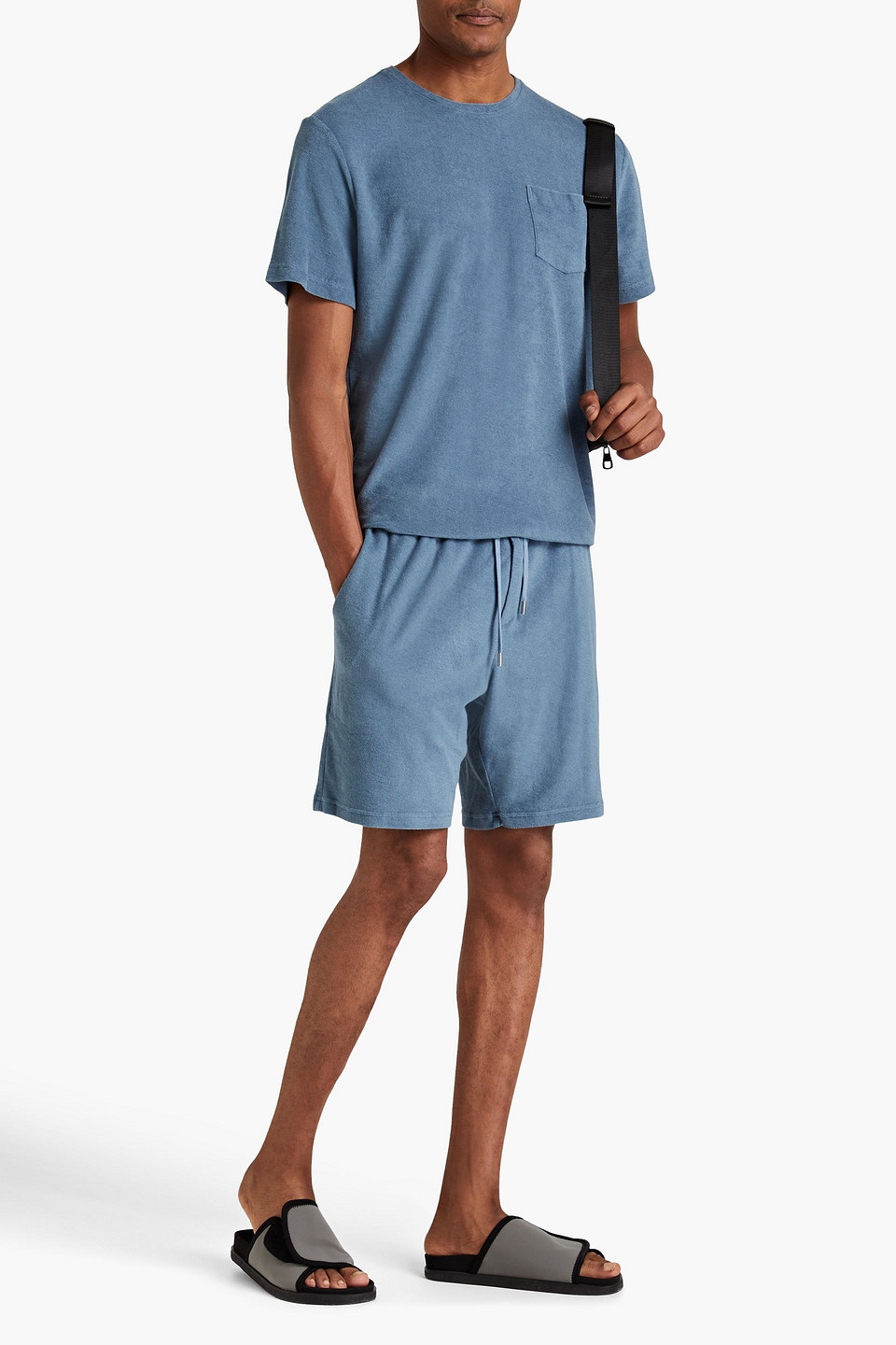 Frescobol Carioca Carmo Cotton, Lyocell And Linen-blend Terry T-shirt In Slate Blue