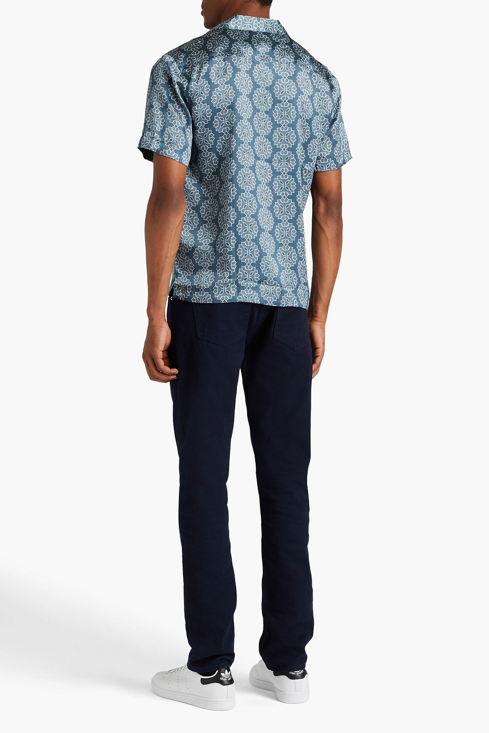 Shop Frescobol Carioca Roberto Printed Silk-satin Shirt In Slate Blue