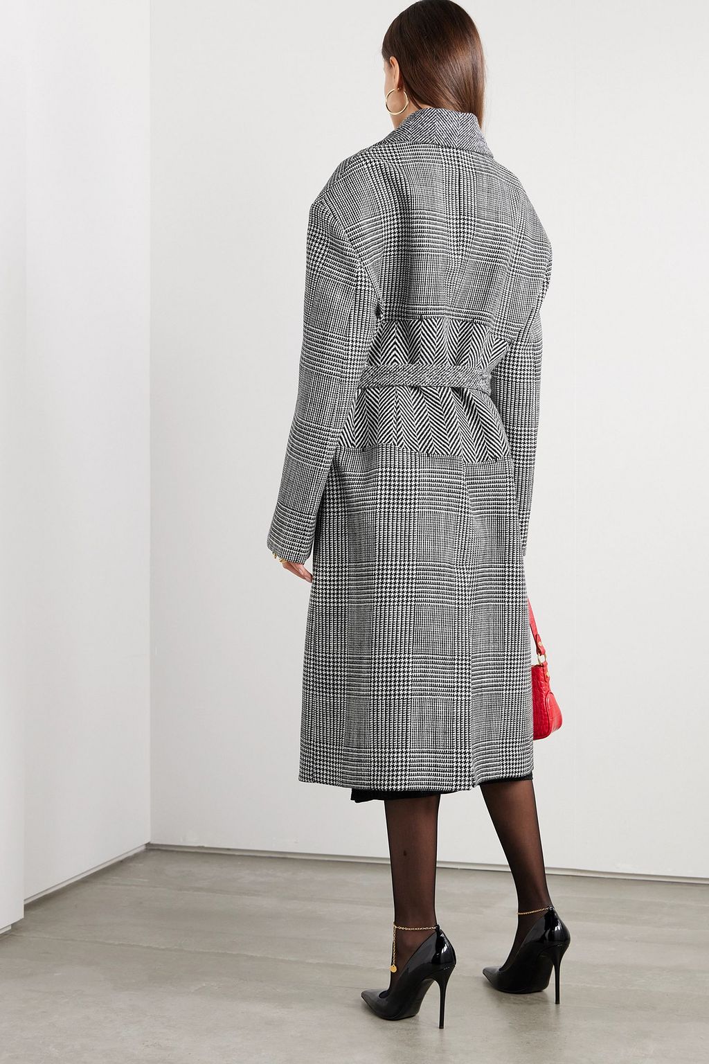 TOM FORD Belted Prince of Wales checked cashmere coat