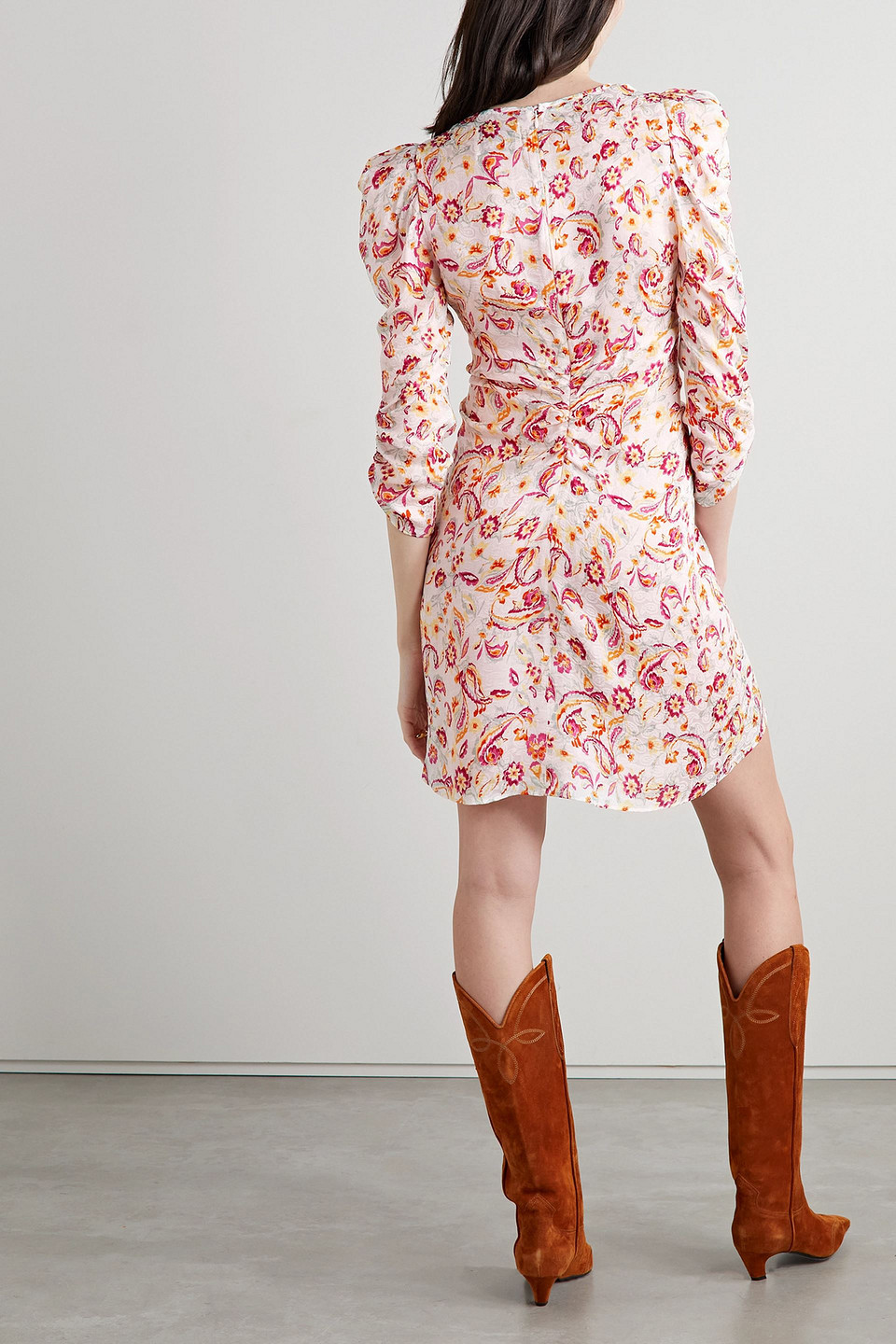 ISABEL MARANT ALINIZA RUCHED FLORAL-PRINT JACQUARD MINI DRESS