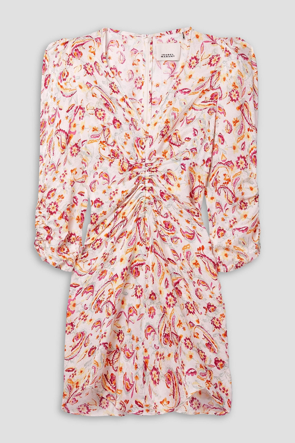 Isabel Marant Aliniza Ruched Floral-print Jacquard Mini Dress In Naturfarben