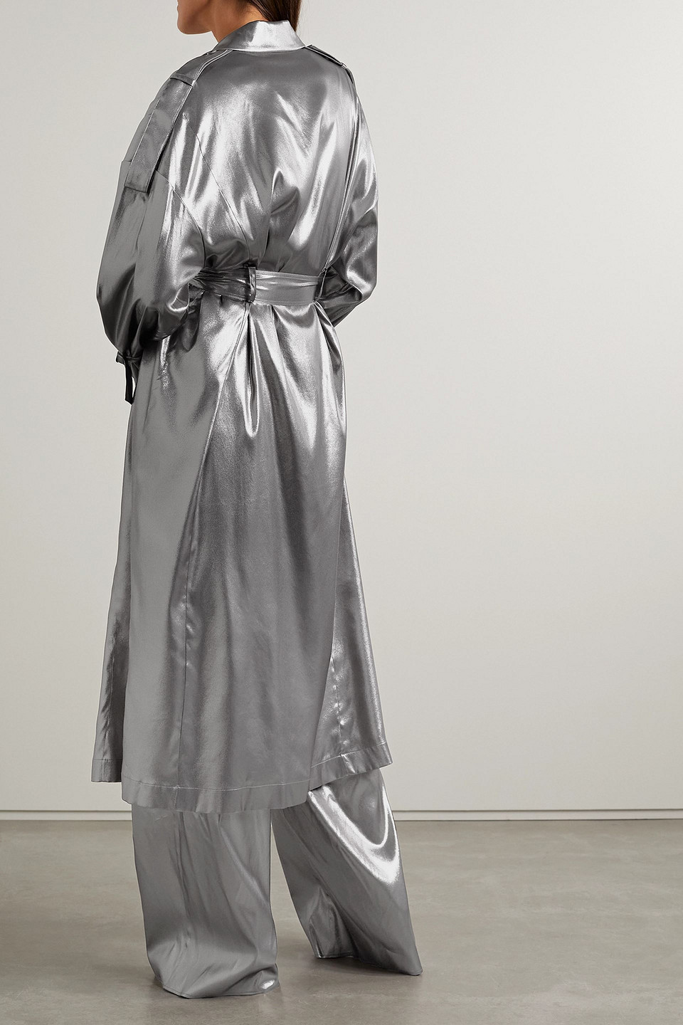  Lapointe - Trenchcoat Aus Seiden-lamé Mit Bindegürtel - Metallic - Xs 