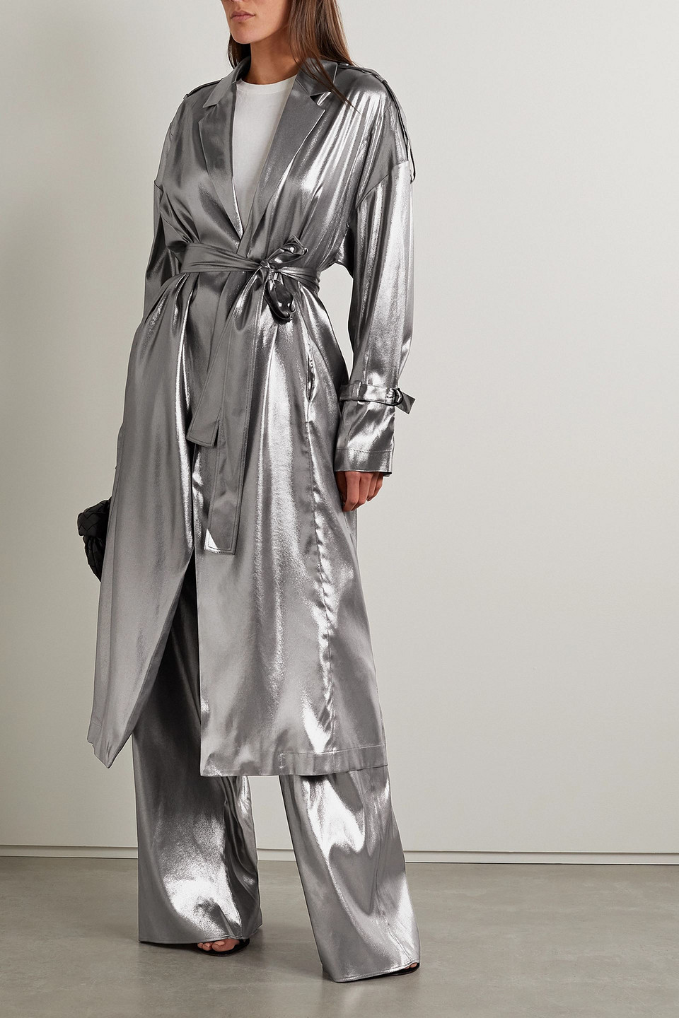  Lapointe - Trenchcoat Aus Seiden-lamé Mit Bindegürtel - Metallic - Xs 