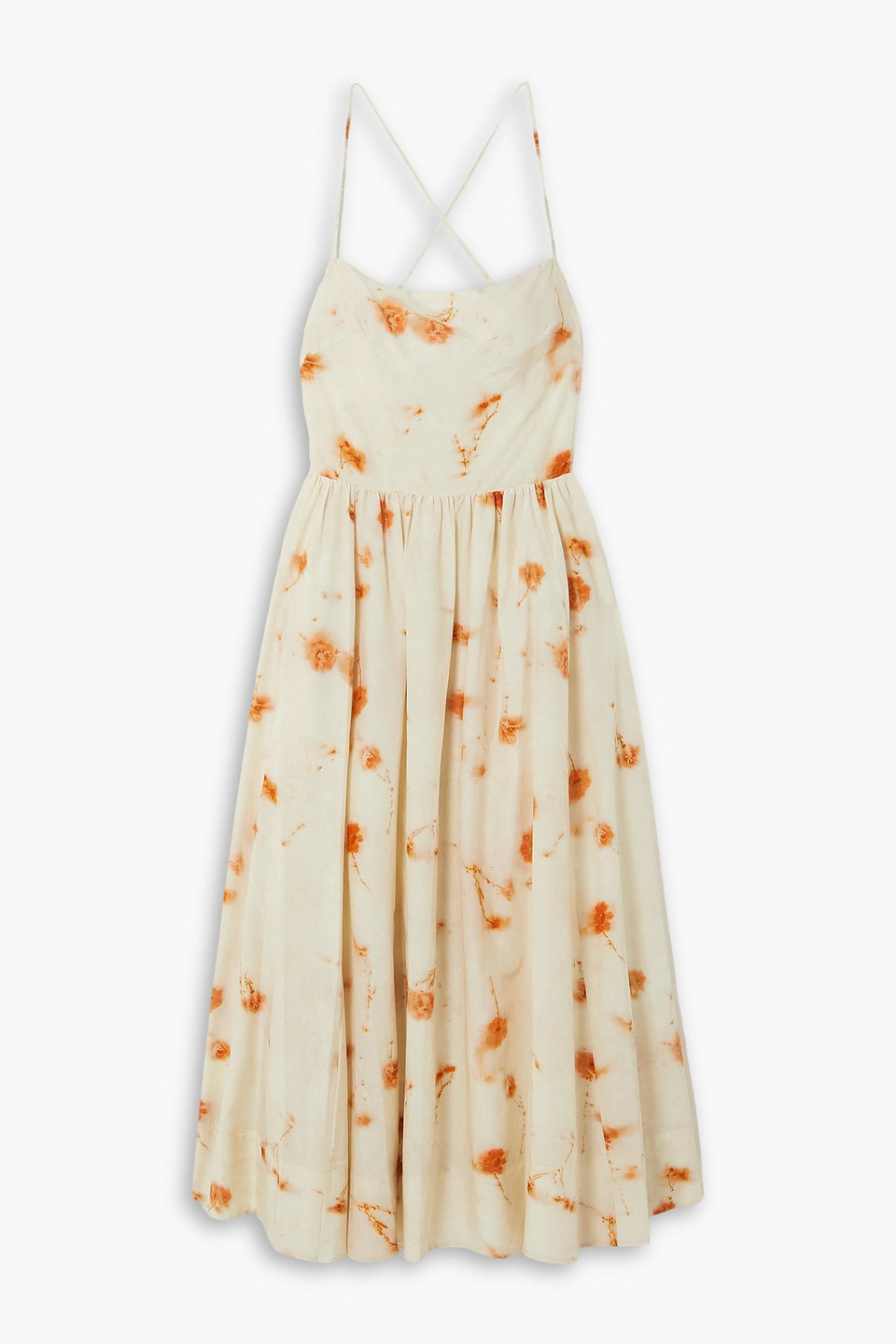 strapless open back dress White Floral Ruffle Open Back Cotton Midi Dress main image 0