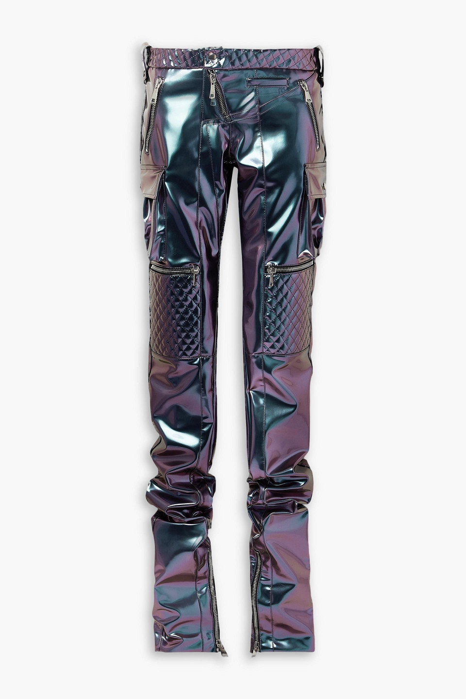 Laquan Smith Quilted Iridescent Vinyl Skinny Pants In Violet