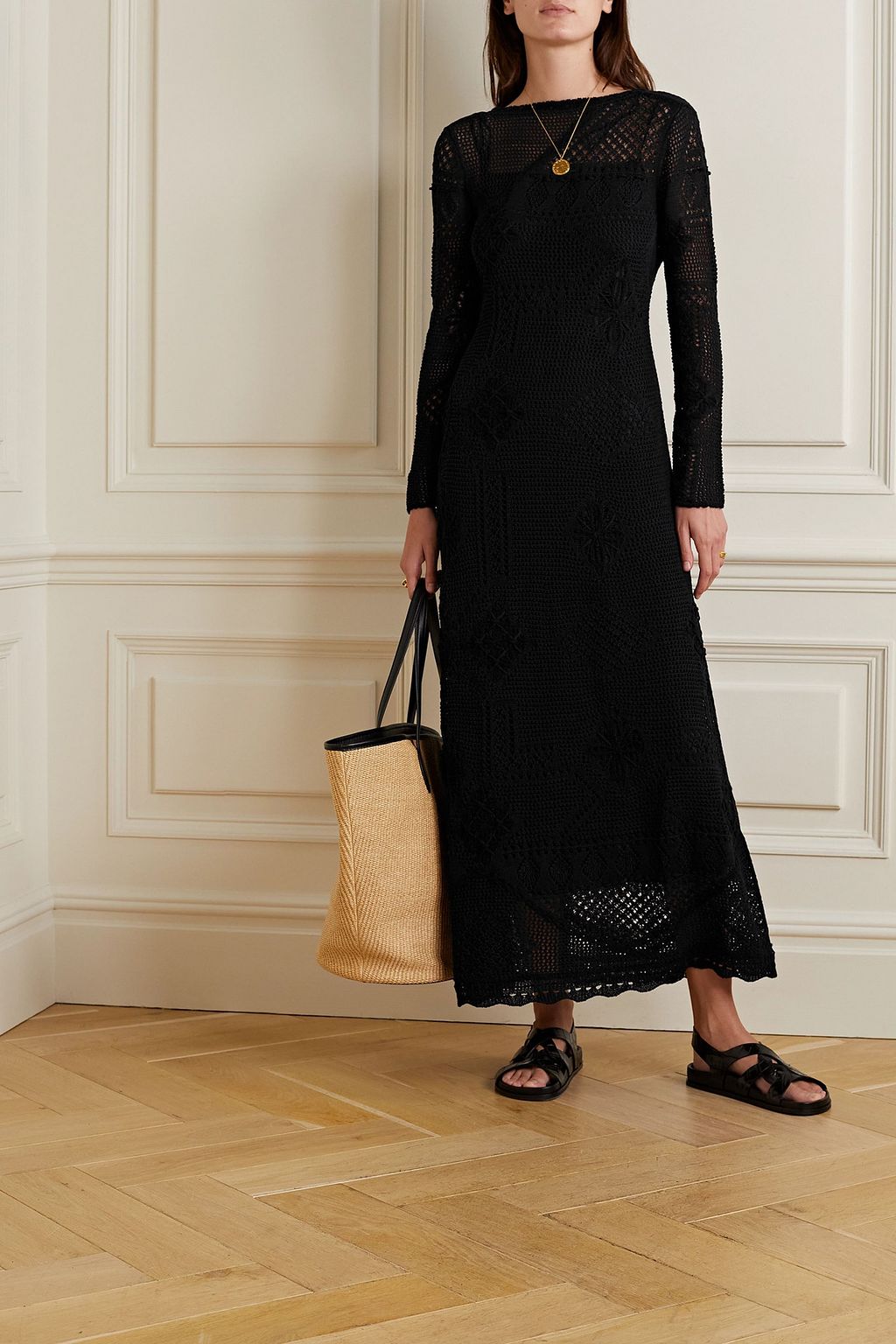 LAFAYETTE 148 Crochet-knit cotton midi dress