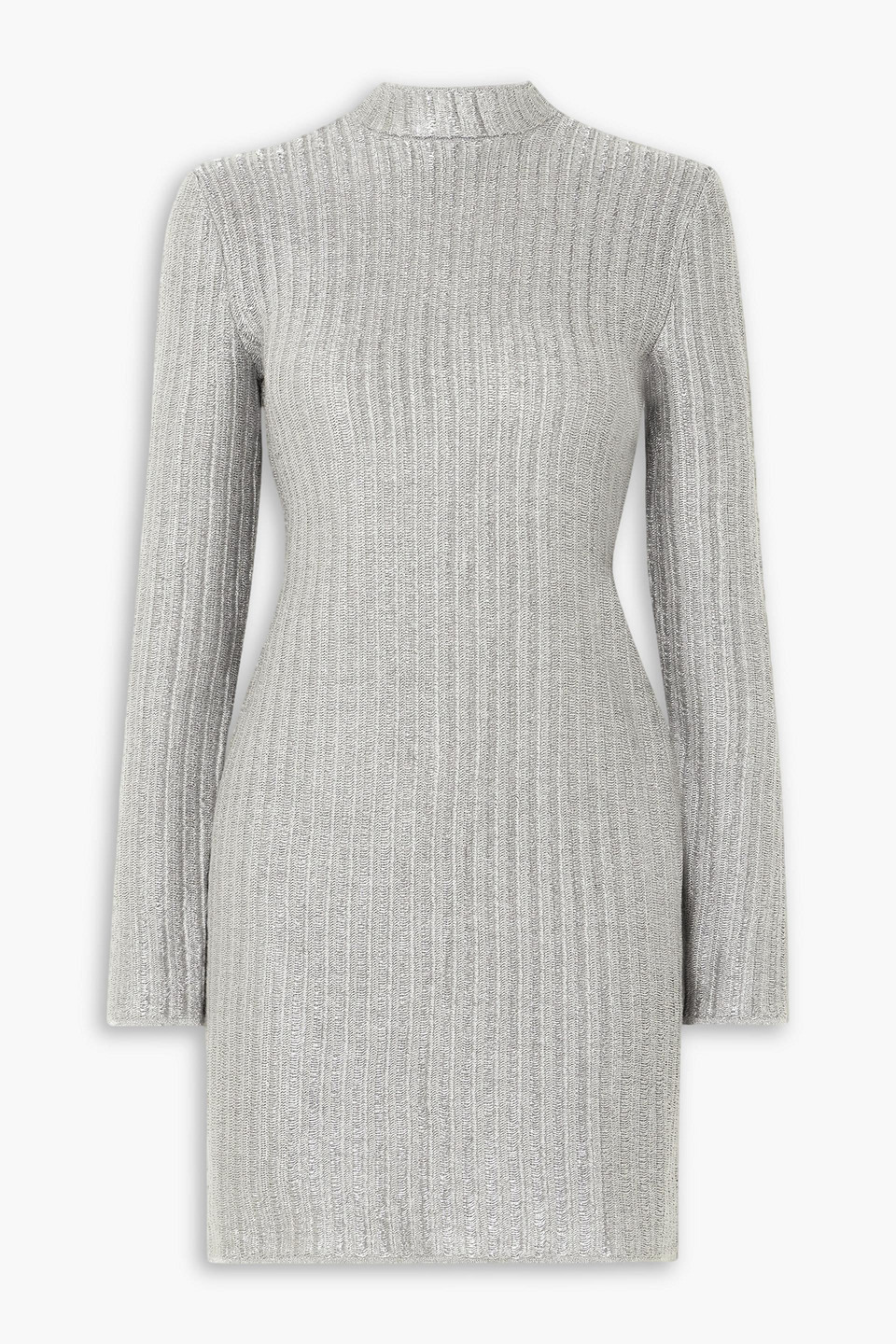Tom Ford Metallic Ribbed Cotton-blend Mini Dress In Gray