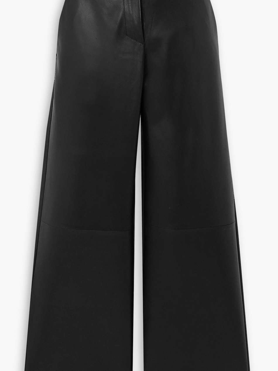 cotton and leather wide-leg pants