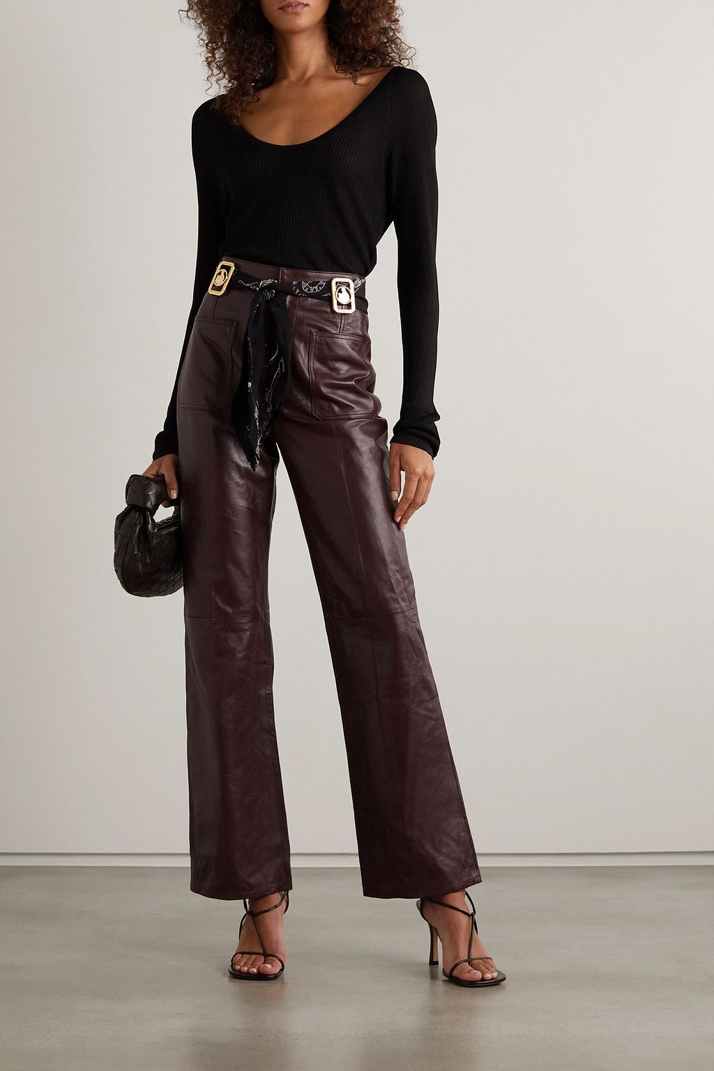 LANVIN Belted leather flared pants