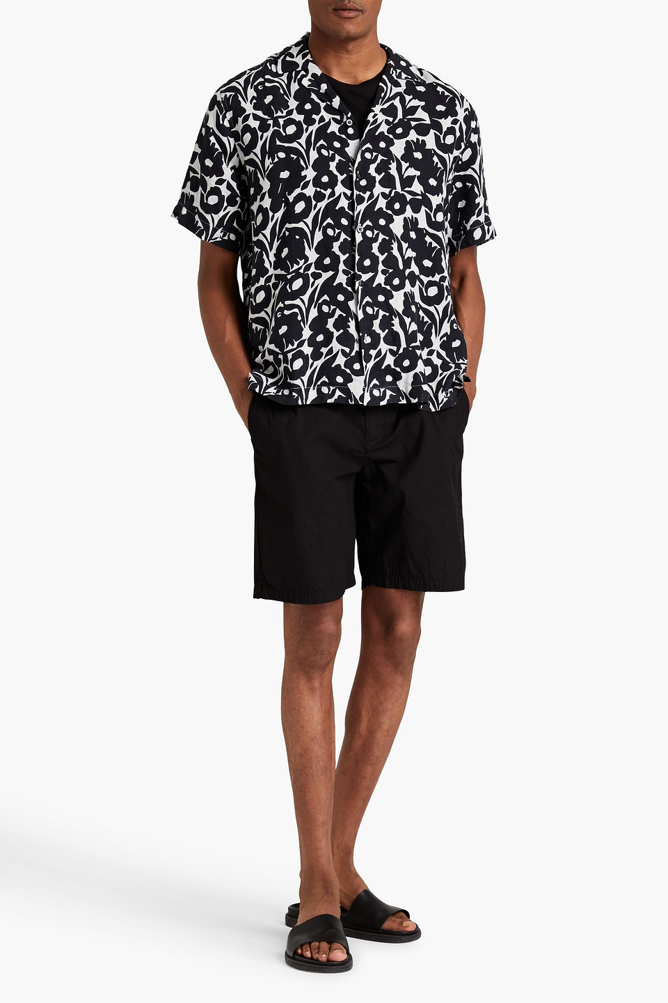 Frescobol Carioca Roberto Floral-print Linen Shirt In Black