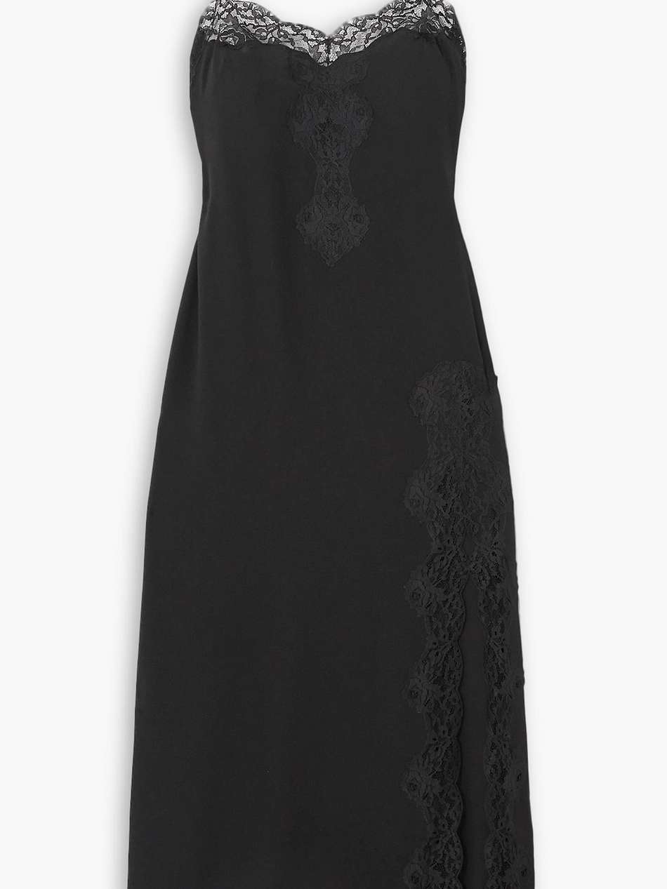 be mine buckled pu and lace-trimmed crepe de chine midi dress