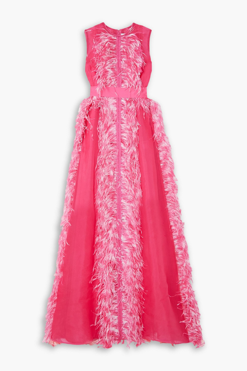 HUISHAN ZHANG BEAU FEATHER AND GROSGRAIN-TRIMMED SILK-ORGANZA GOWN