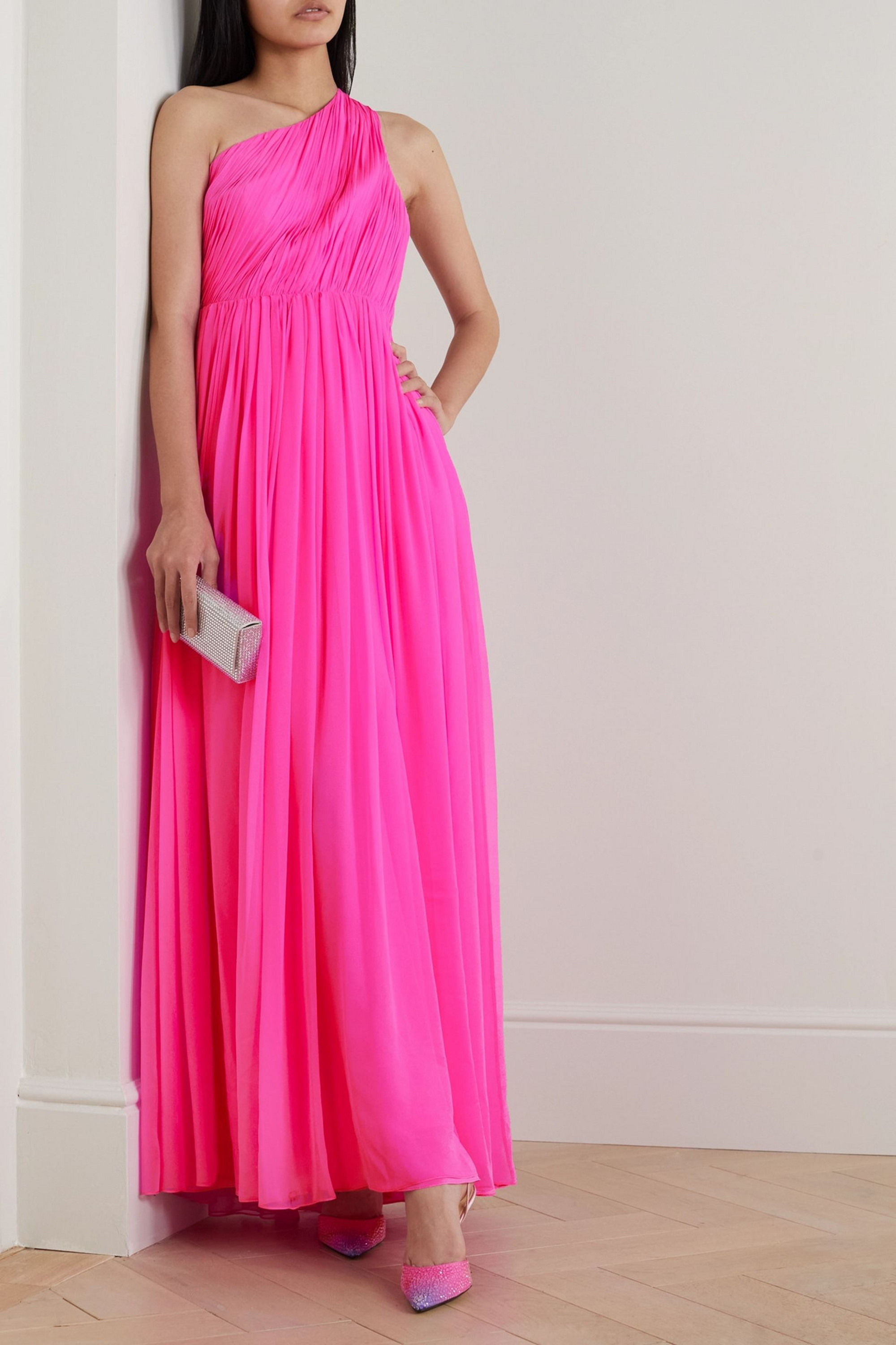 Adam Lippes One-shoulder plissé silk-chiffon gown