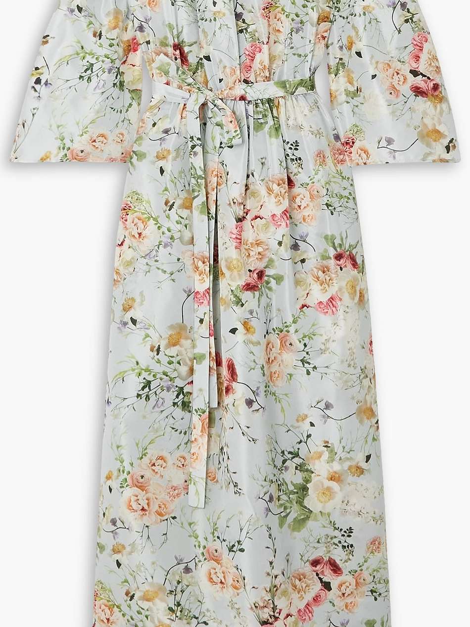 bardot off-the-shoulder belted floral-print silk maxi dress