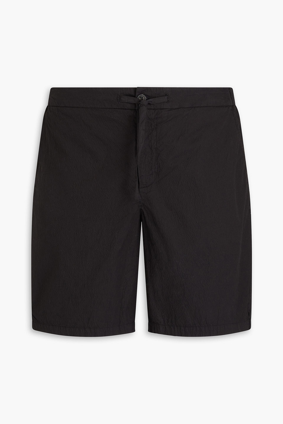 Frescobol Carioca Sergio Stretch-cotton Seersucker Drawstring Shorts In Black