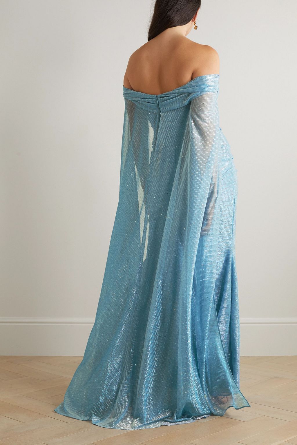 TALBOT RUNHOF Cape-effect sequin-embellished metallic voile gown