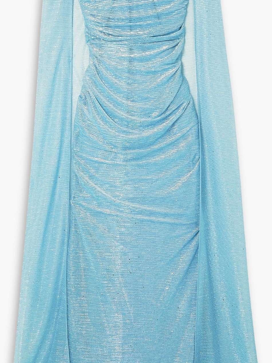 cape-effect sequin-embellished metallic voile gown